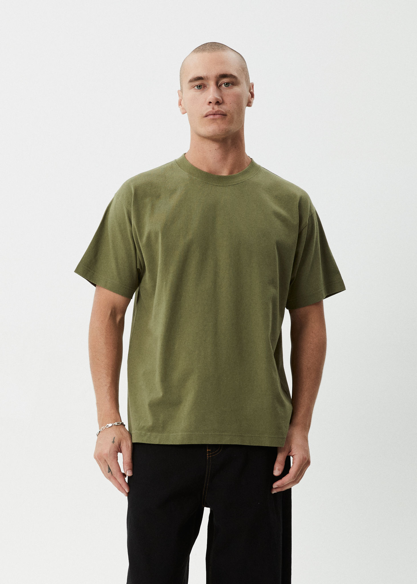 AFENDS Mens Genesis - Heavyweight Boxy Tee - Military