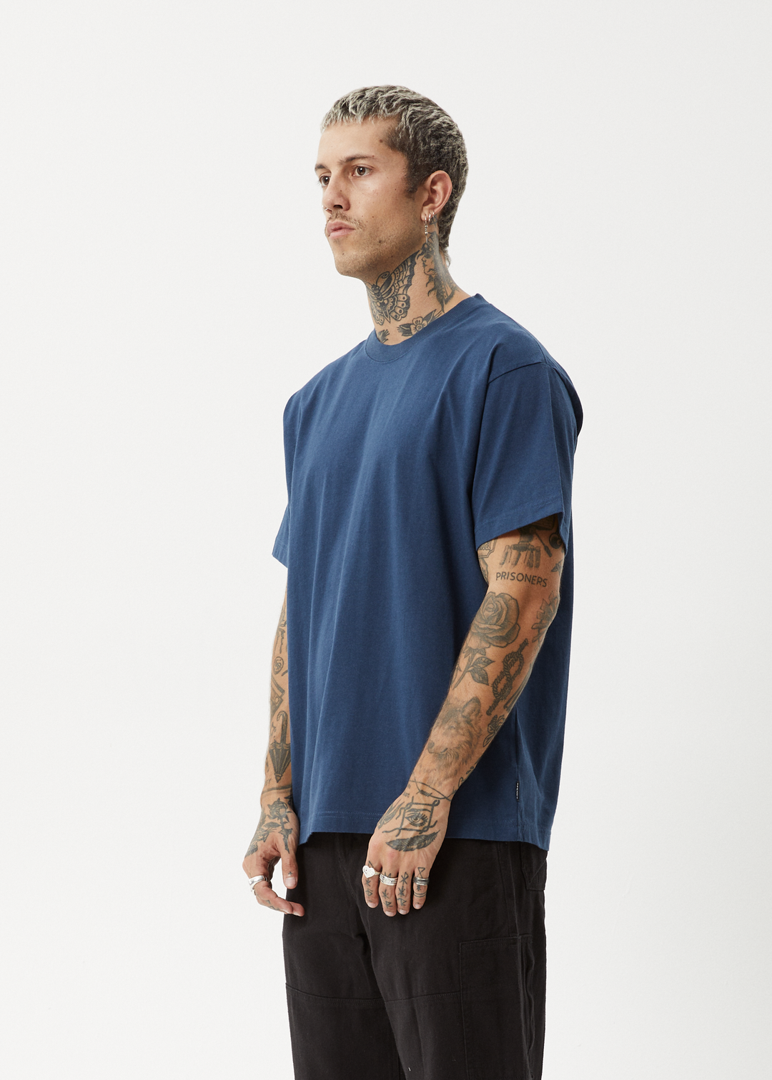 AFENDS Mens Genesis - Heavy Boxy Tee - Navy 