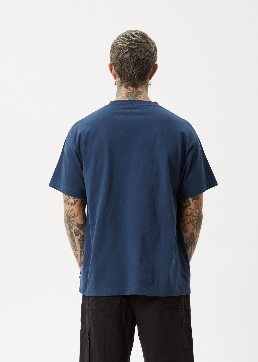 AFENDS Mens Genesis - Heavy Boxy Tee - Navy 