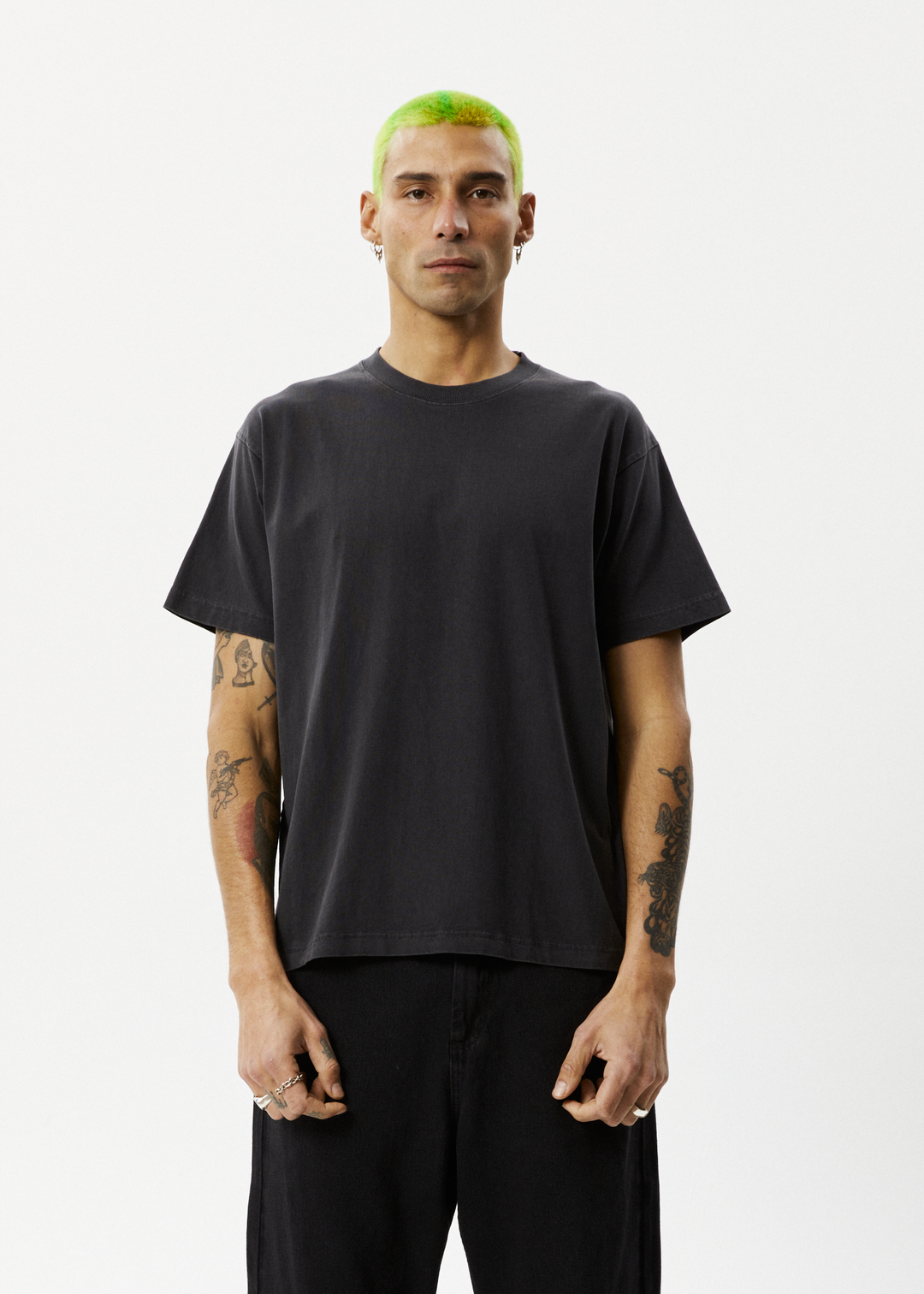 AFENDS Mens Genesis - Heavy Weight Boxy Fit Tee - Stone Black 