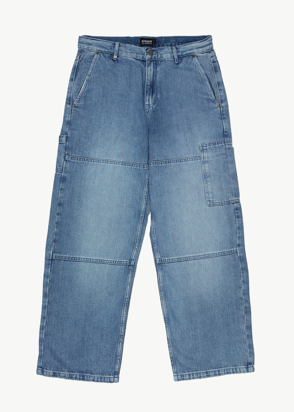 AFENDS Mens Richmond - Denim Baggy Workwear Jean - Worn Blue