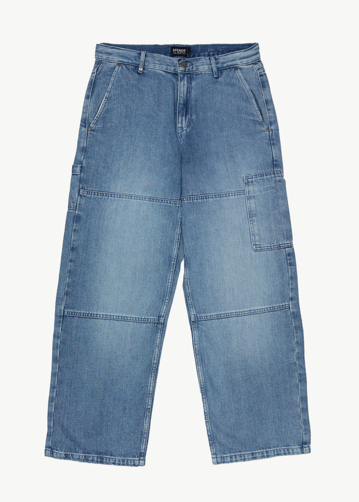 AFENDS Mens Richmond - Denim Baggy Carpenter Jeans - Worn Blue 