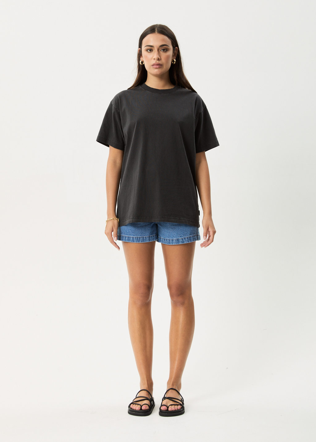 AFENDS Mens Genesis - Heavyweight Boxy Tee - Stone Black