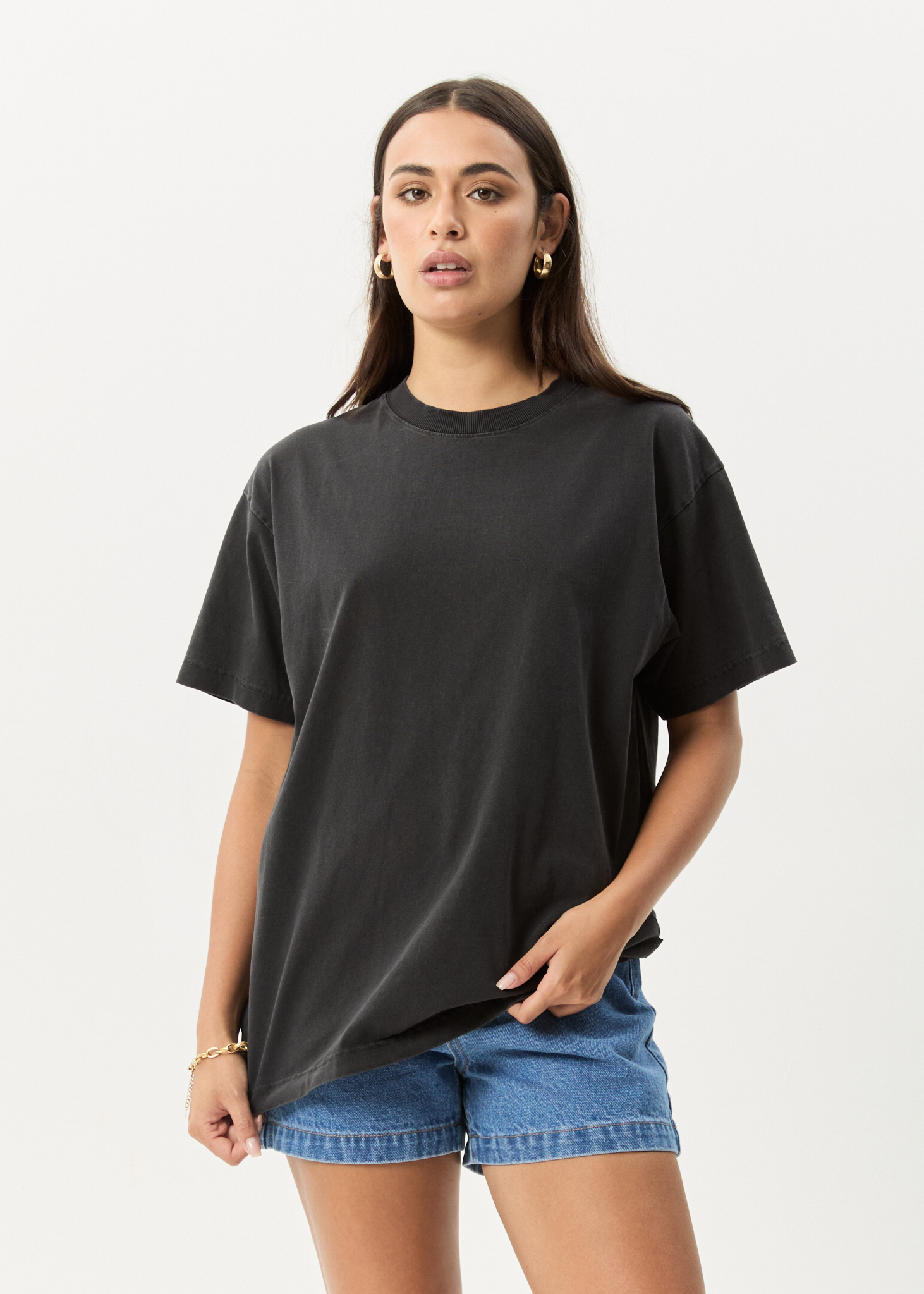 AFENDS Mens Genesis - Heavyweight Boxy Tee - Stone Black