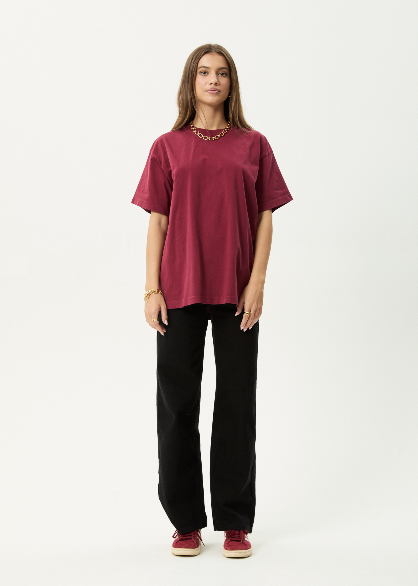 AFENDS Mens Genesis - Heavyweight Boxy Tee - Washed Burgundy
