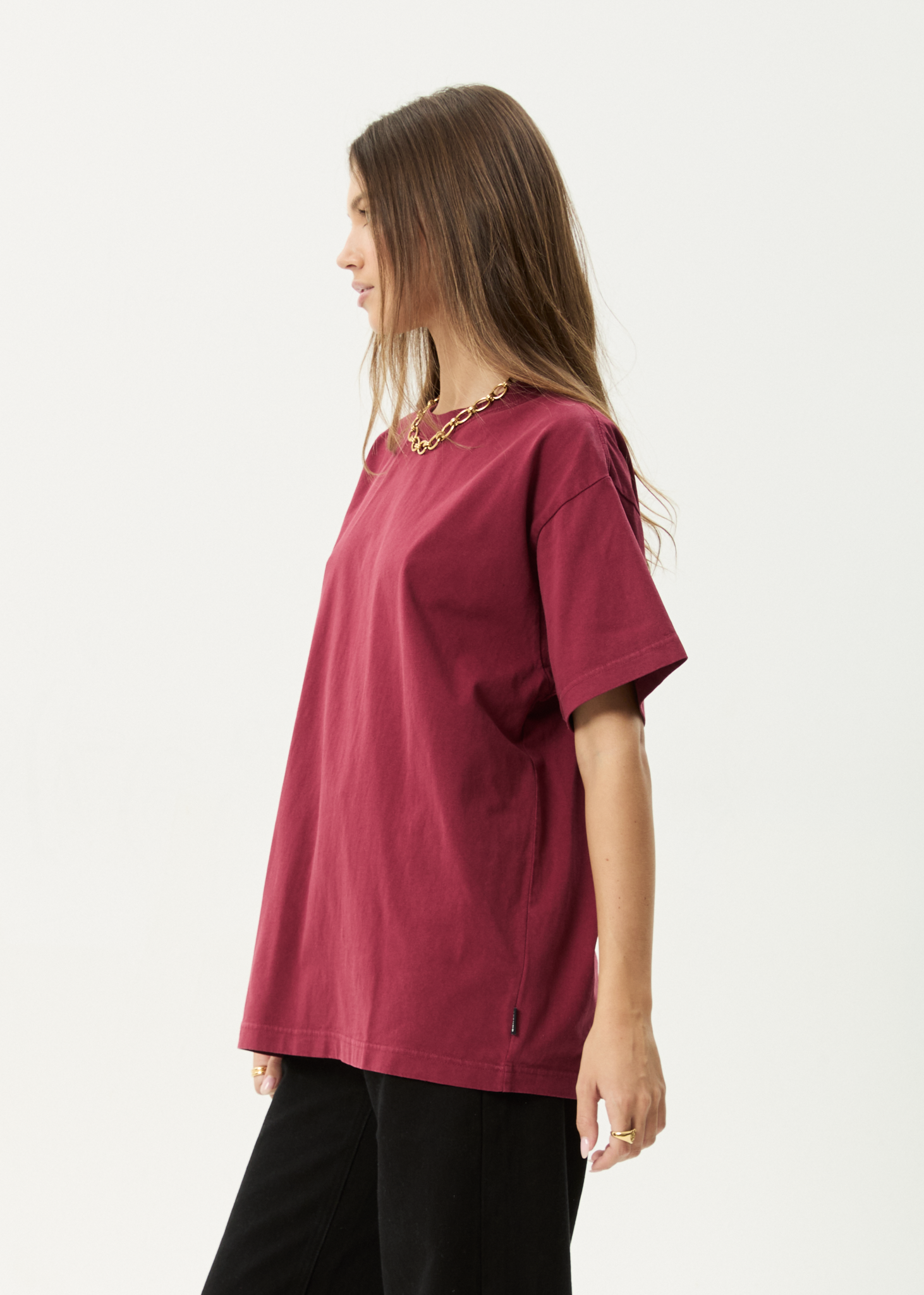 AFENDS Mens Genesis - Heavyweight Boxy Tee - Washed Burgundy