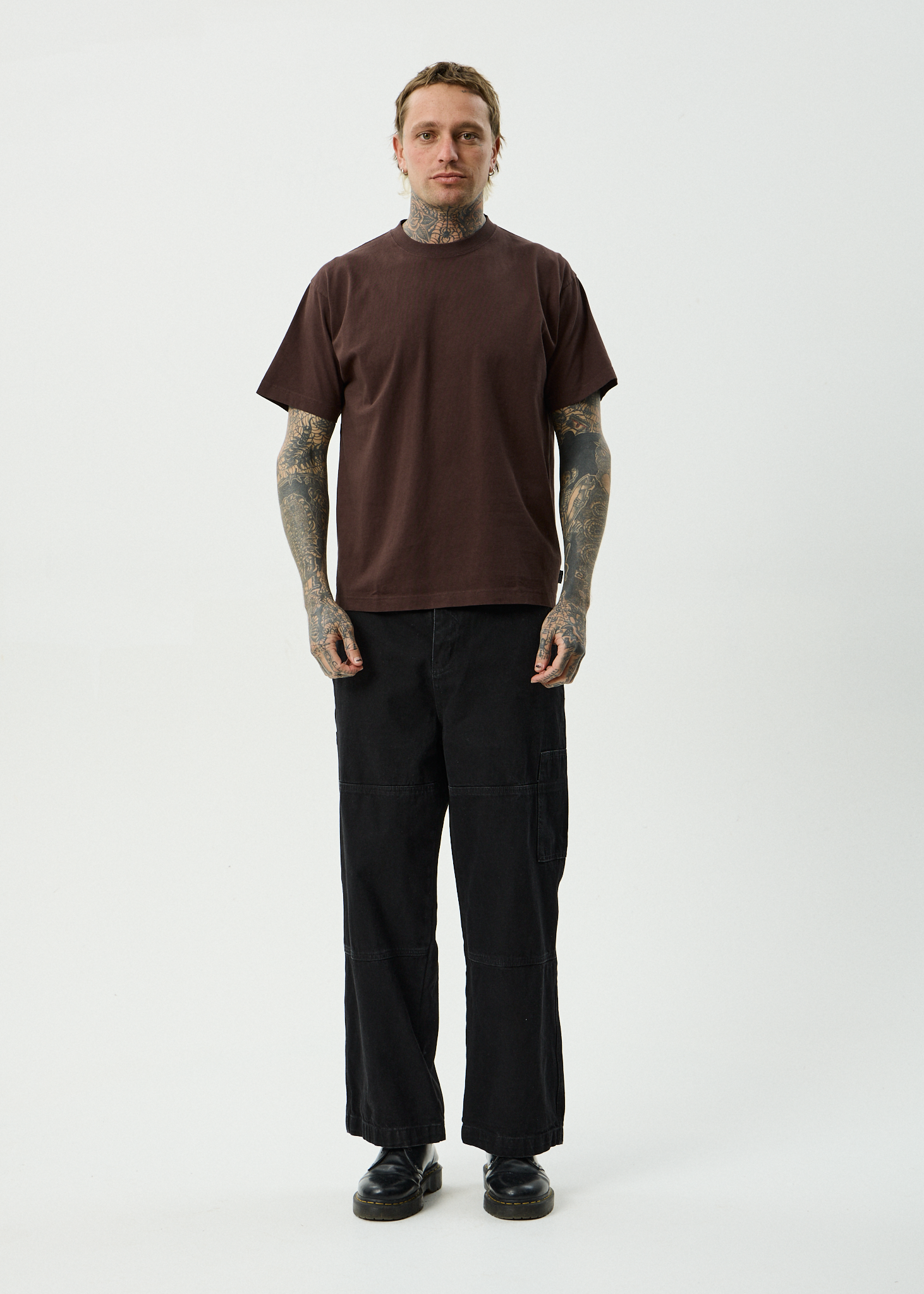 AFENDS Mens Genesis - Heavyweight Recycled Boxy Fit Tee - Washed Coffee