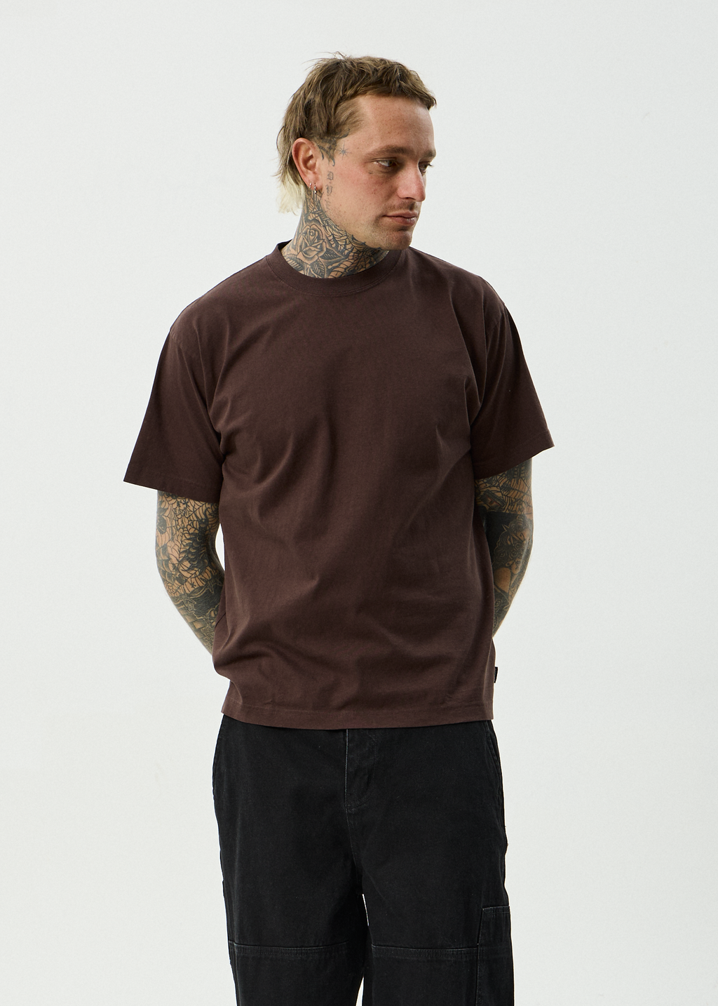 AFENDS Mens Genesis - Heavyweight Recycled Boxy Fit Tee - Washed Coffee
