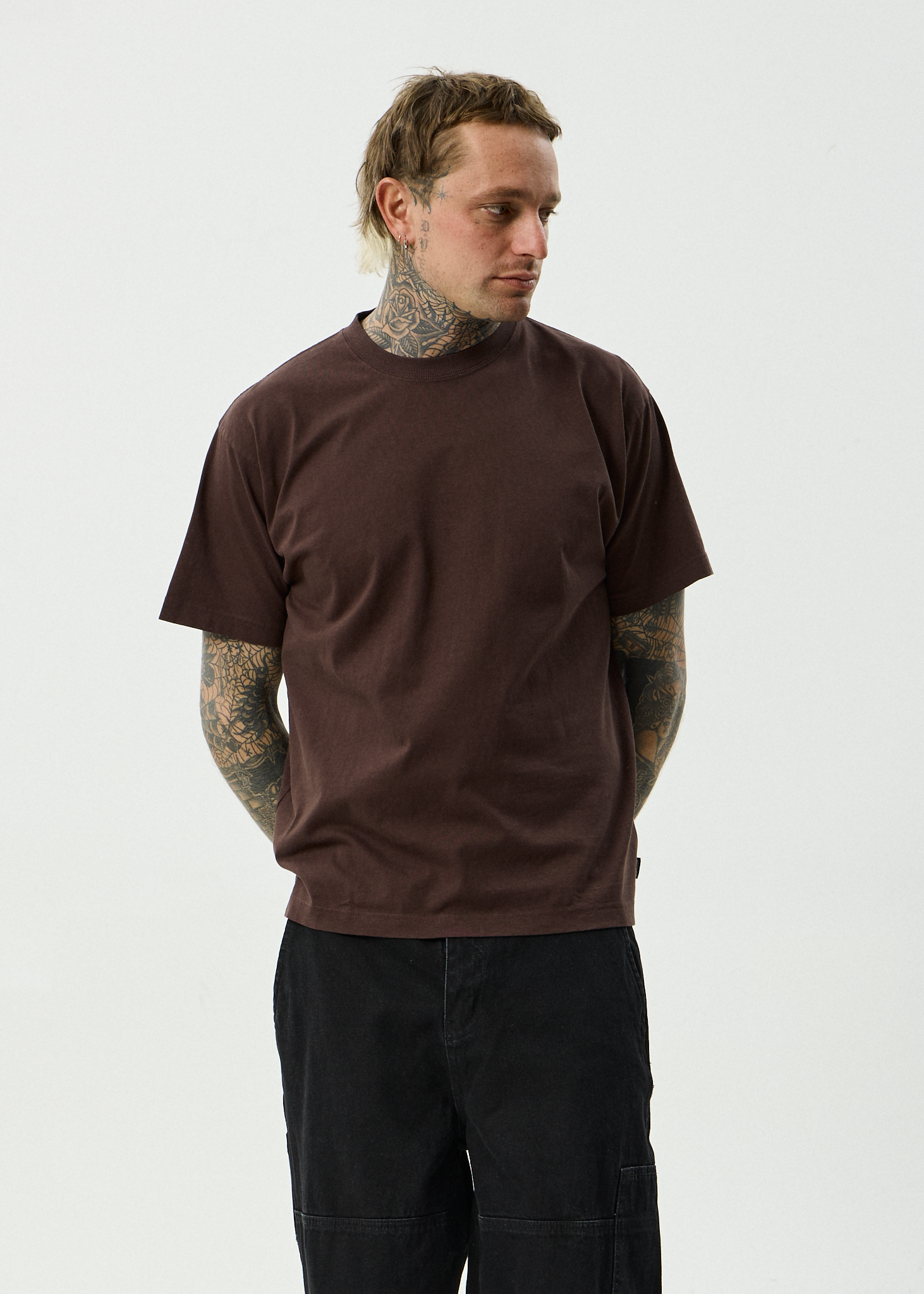 AFENDS Mens Genesis - Heavyweight Recycled Boxy Fit Tee - Washed Coffee