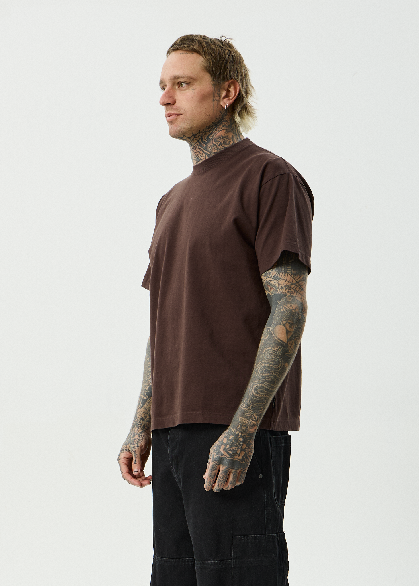 AFENDS Mens Genesis - Heavyweight Recycled Boxy Fit Tee - Washed Coffee