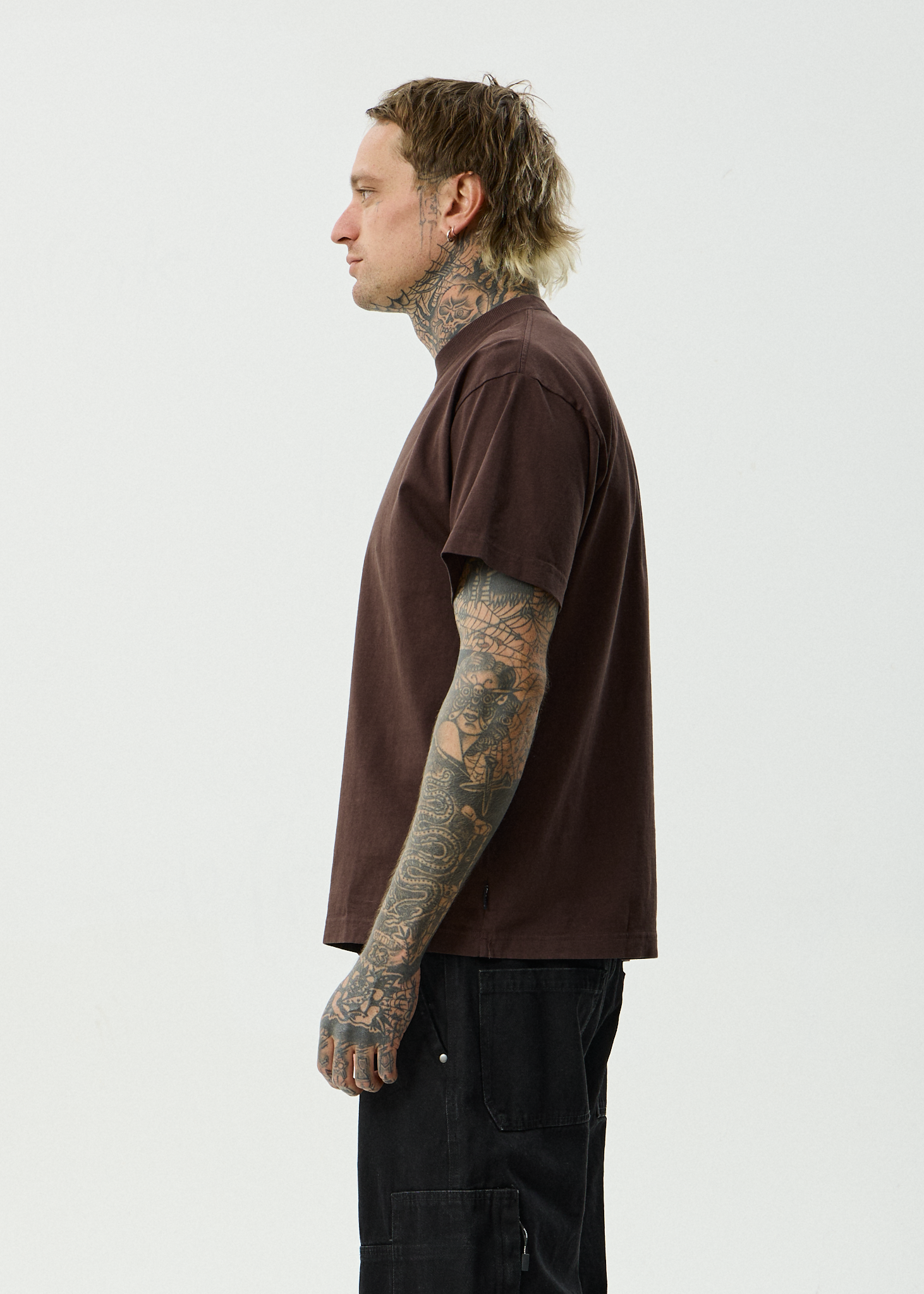 AFENDS Mens Genesis - Heavyweight Recycled Boxy Fit Tee - Washed Coffee