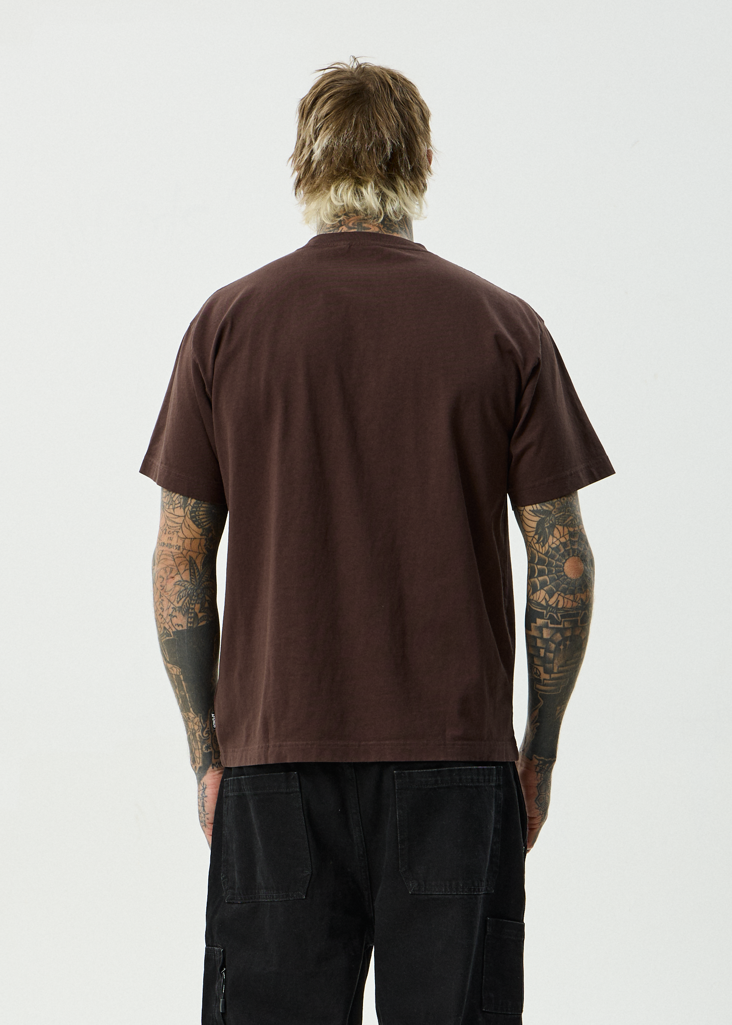AFENDS Mens Genesis - Heavyweight Recycled Boxy Fit Tee - Washed Coffee