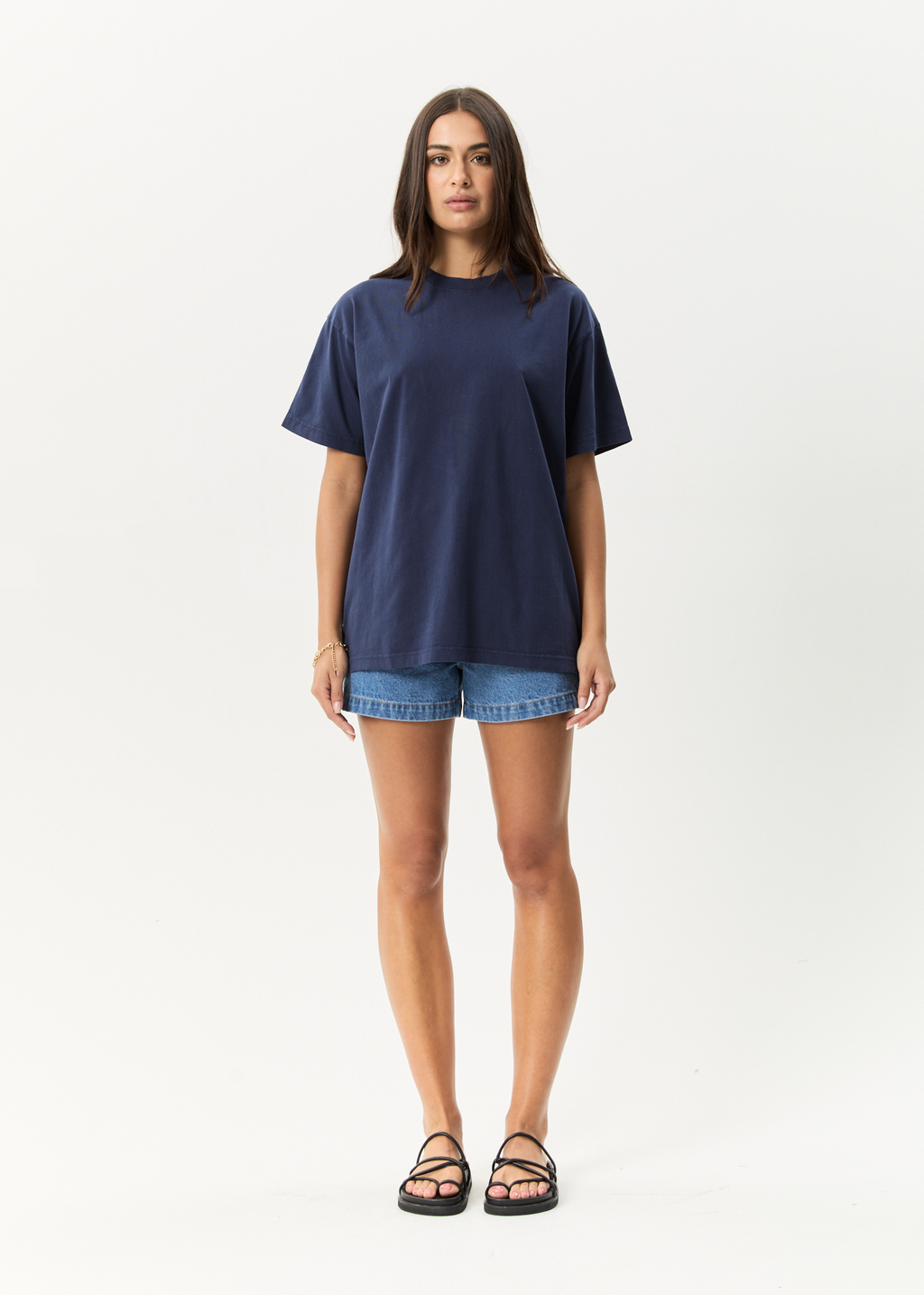 AFENDS Mens Genesis - Heavyweight Boxy Tee - Washed Deep Sea