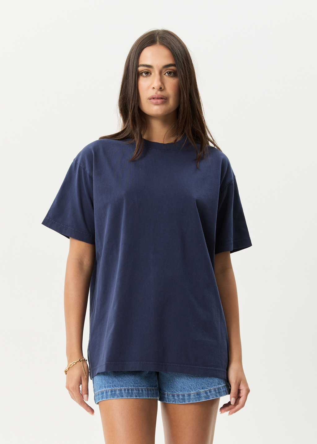 AFENDS Mens Genesis - Heavyweight Boxy Tee - Washed Deep Sea