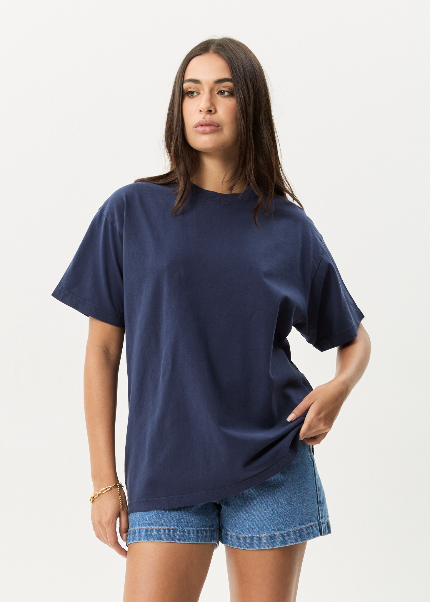 AFENDS Mens Genesis - Heavyweight Boxy Tee - Washed Deep Sea