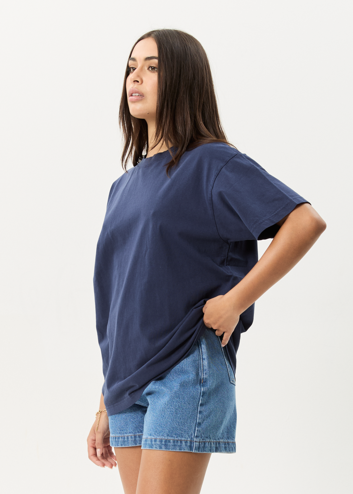 AFENDS Mens Genesis - Heavyweight Boxy Tee - Washed Deep Sea