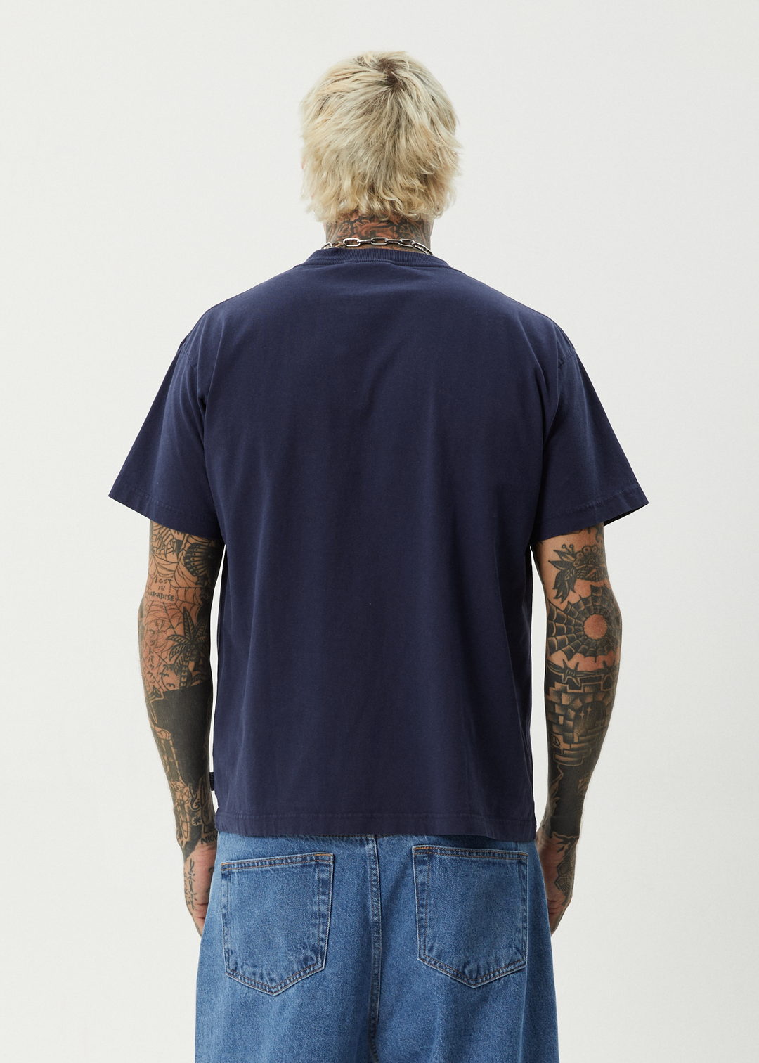 AFENDS Mens Genesis - Heavy Weight Boxy Fit Tee - Washed Deep Sea