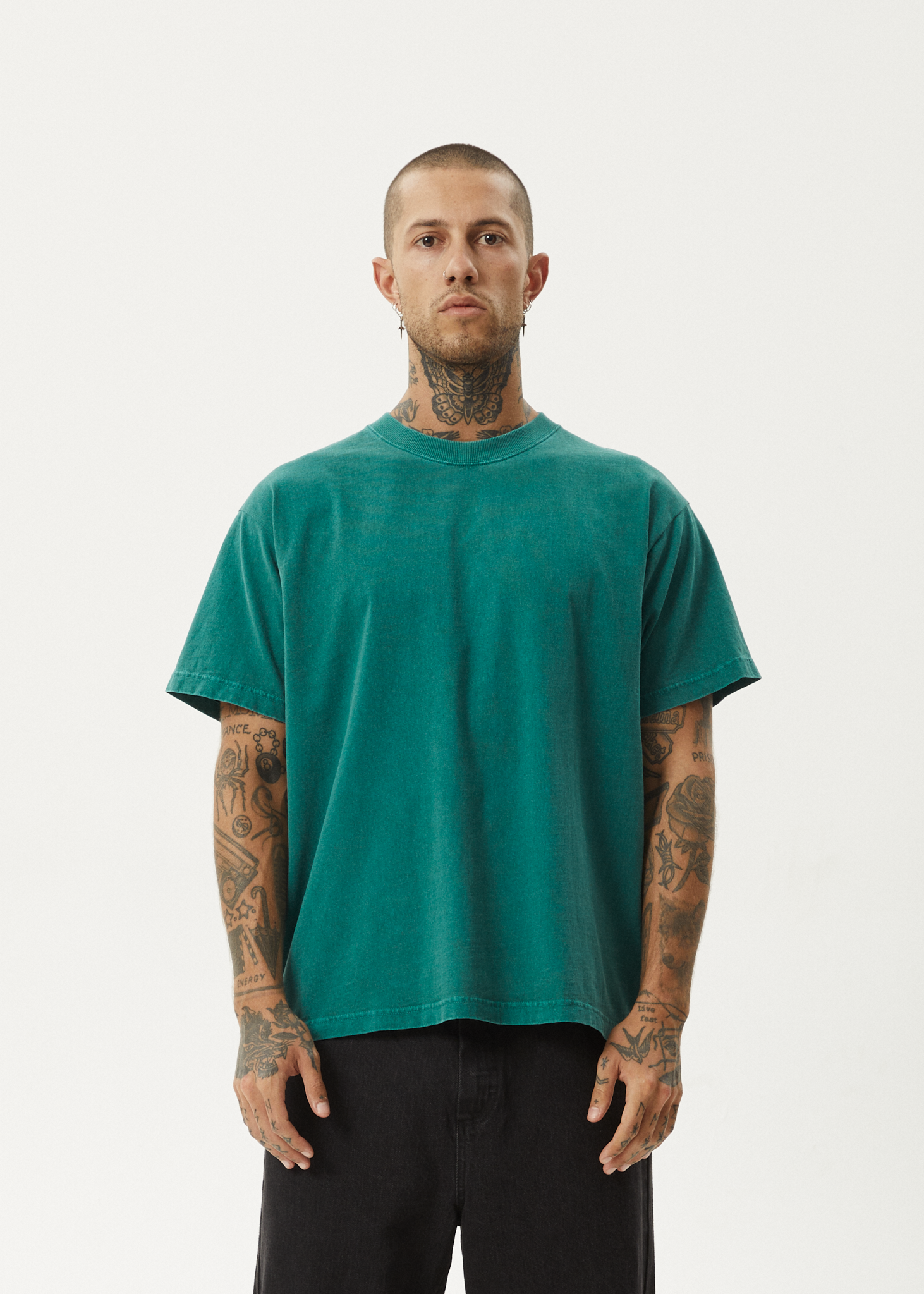 AFENDS Mens Genesis - Heavyweight Boxy Tee - Washed Pine