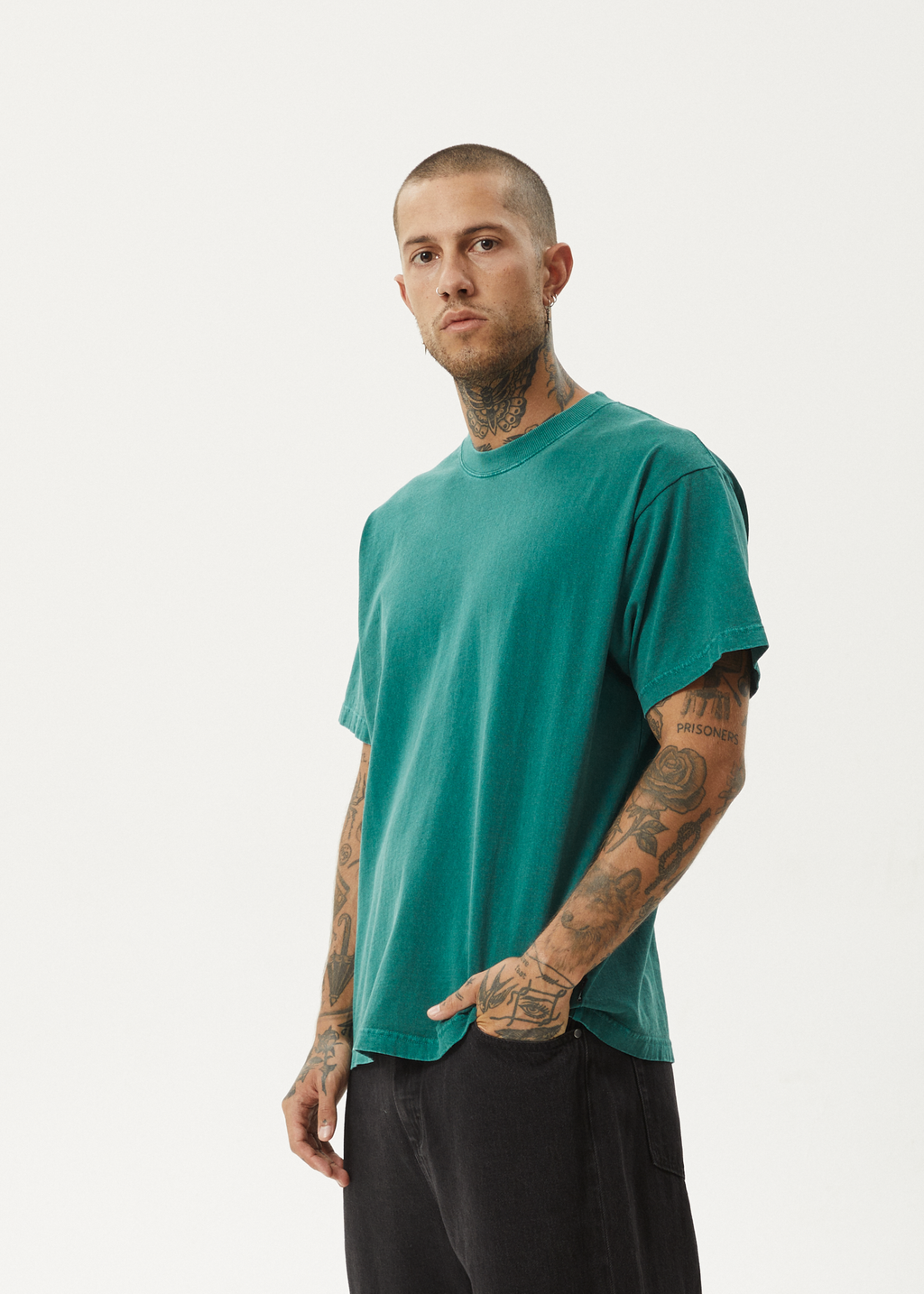 AFENDS Mens Genesis - Heavyweight Boxy Tee - Washed Pine