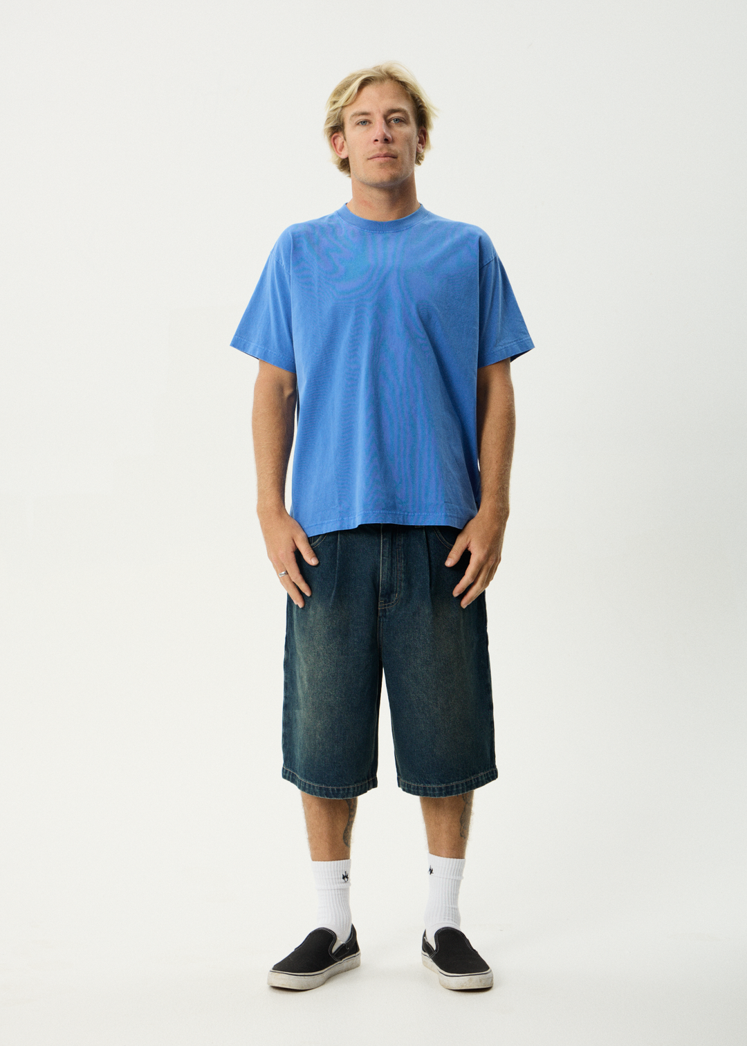 AFENDS Mens Genesis - Heavyweight Boxy Tee - Washed Marina