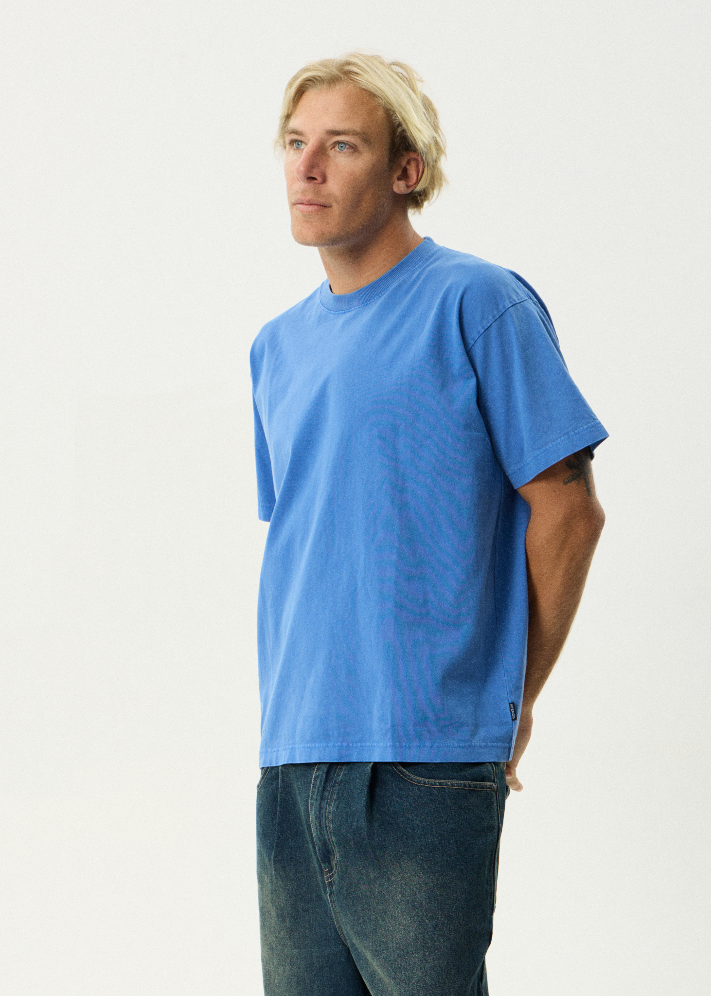 AFENDS Mens Genesis - Heavyweight Boxy Tee - Washed Marina