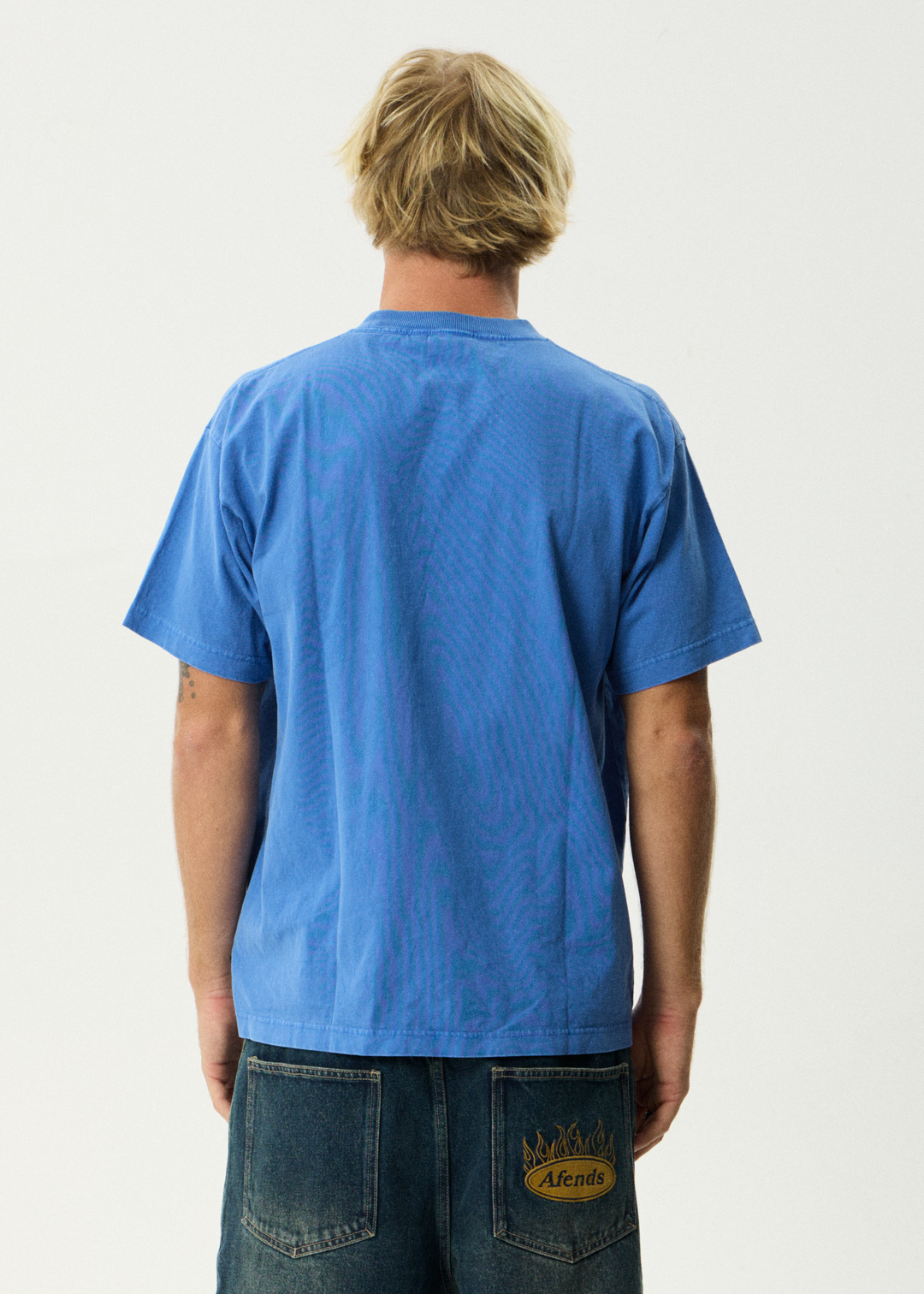 AFENDS Mens Genesis - Heavyweight Boxy Tee - Washed Marina