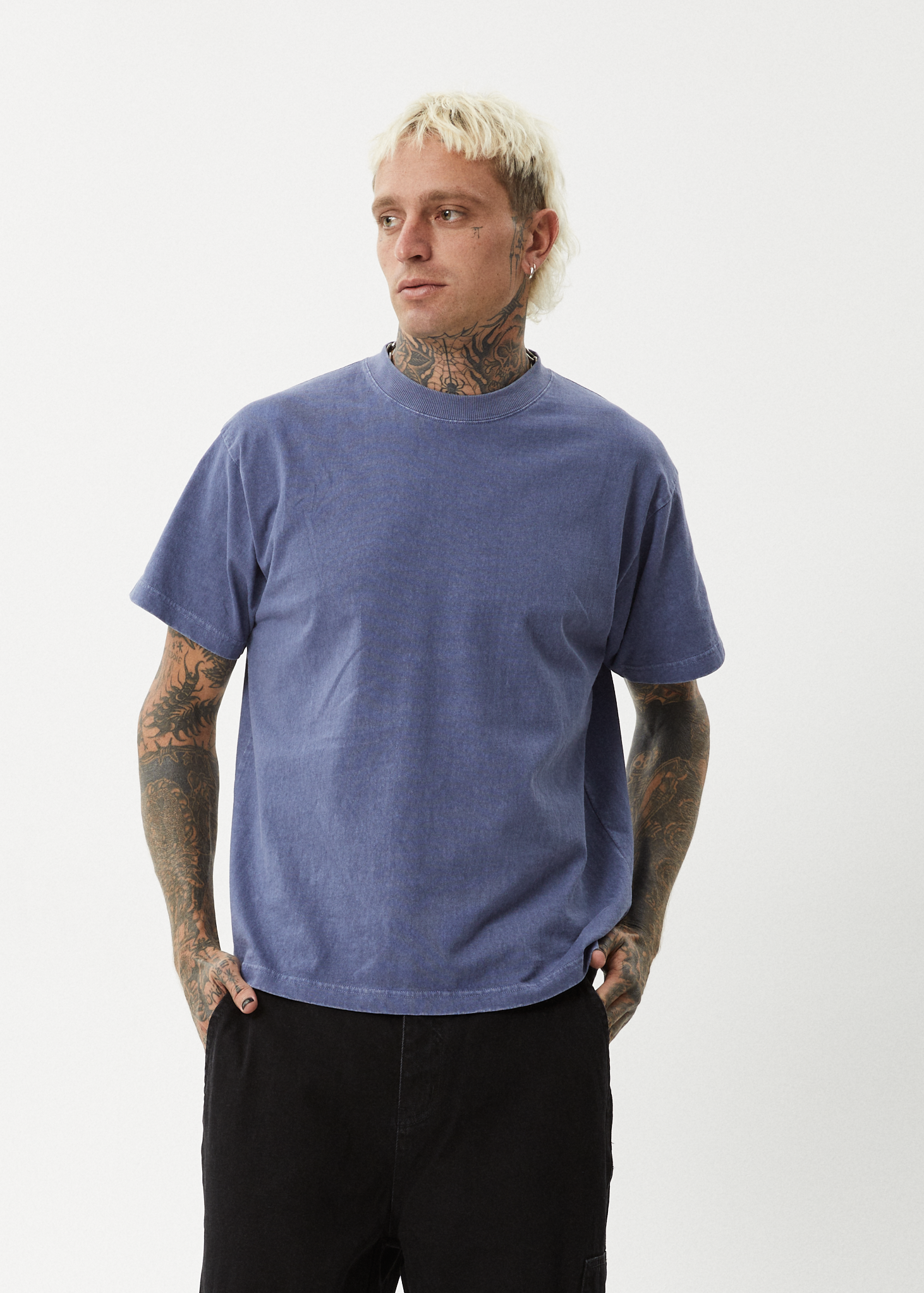 AFENDS Mens Genesis - Heavyweight Boxy Tee - Washed Marlin