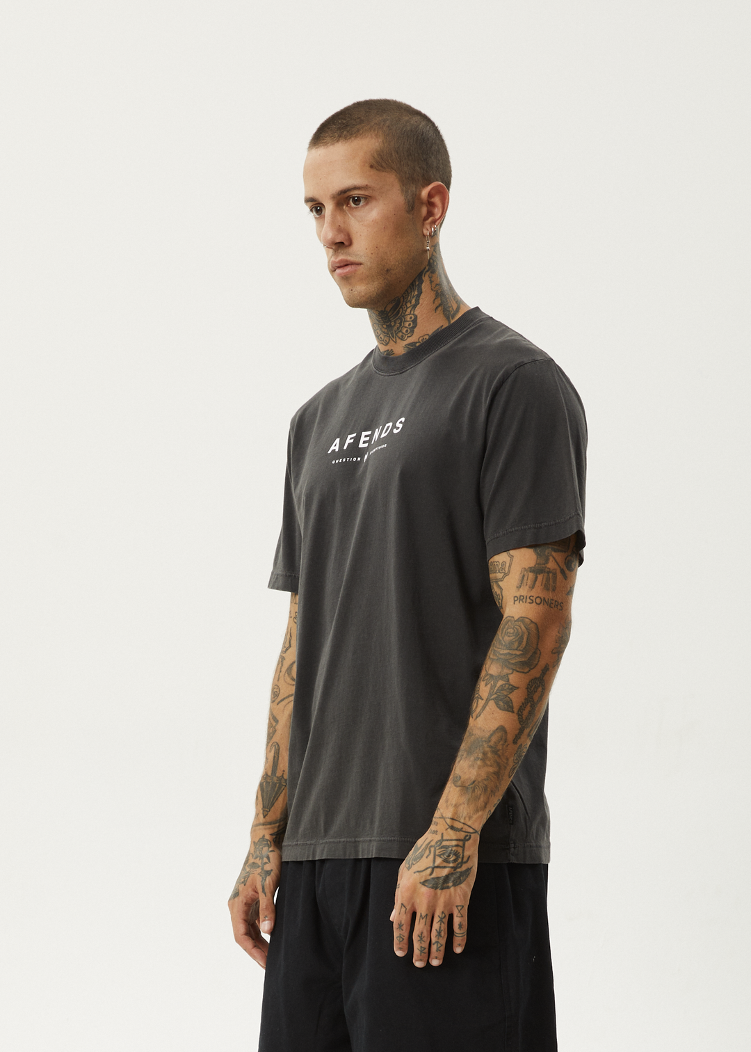 AFENDS Mens Thrown Out - Retro Fit Tee - Black / White 