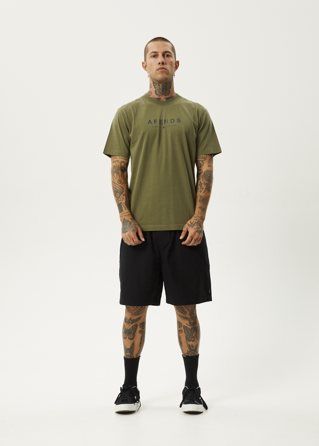 AFENDS Mens Thrown Out - Retro Fit Tee - Military 