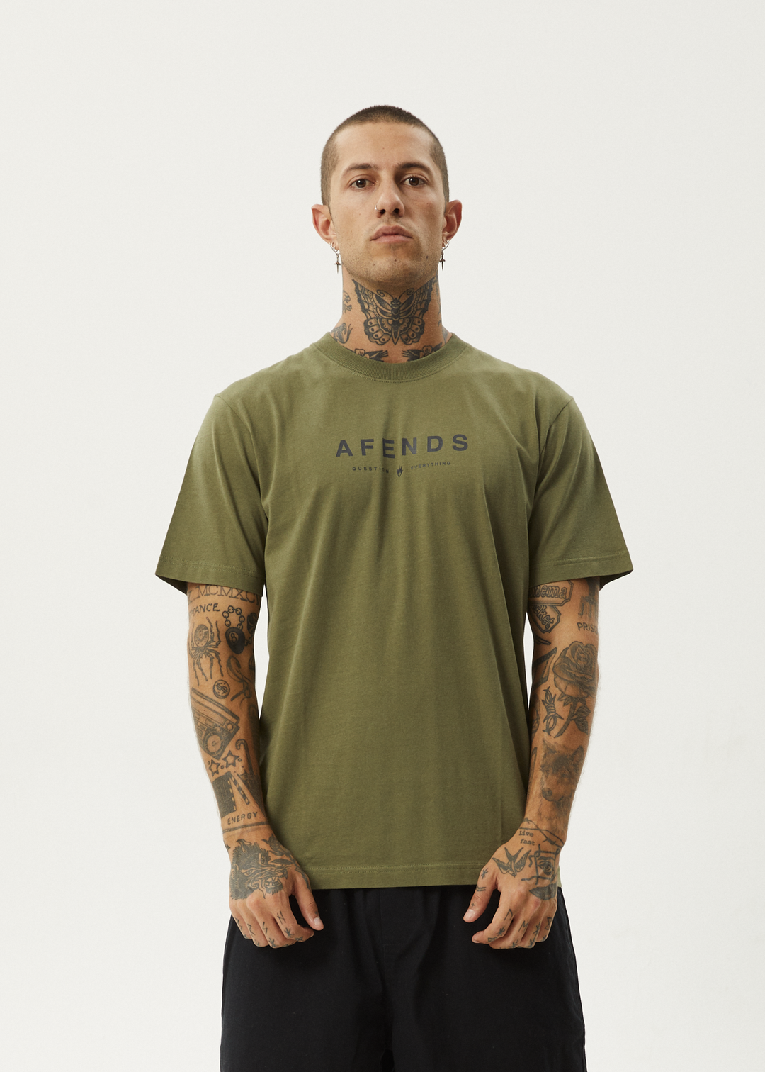 AFENDS Mens Thrown Out - Retro Fit Tee - Military 