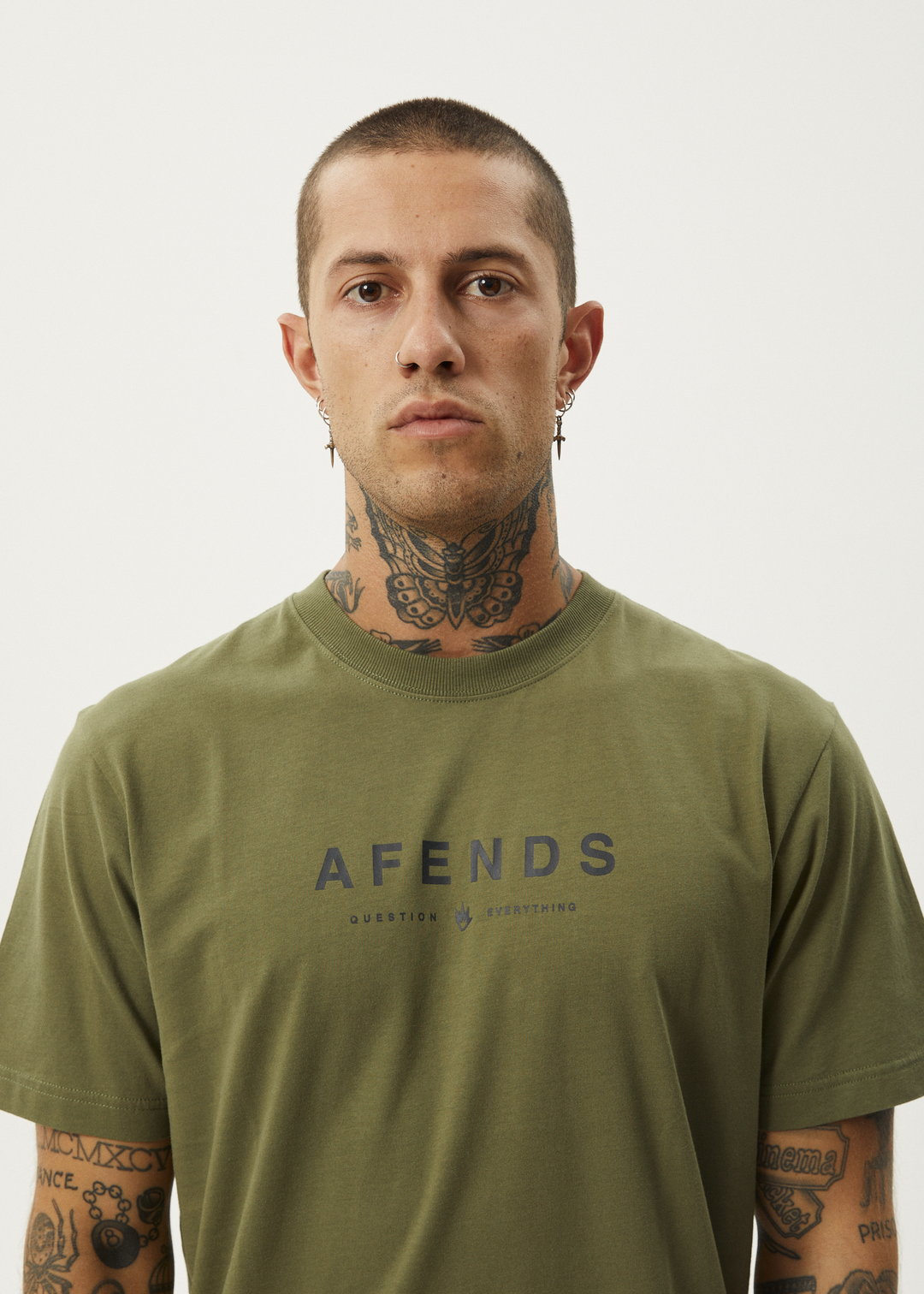 AFENDS Mens Thrown Out - Retro Fit Tee - Military 