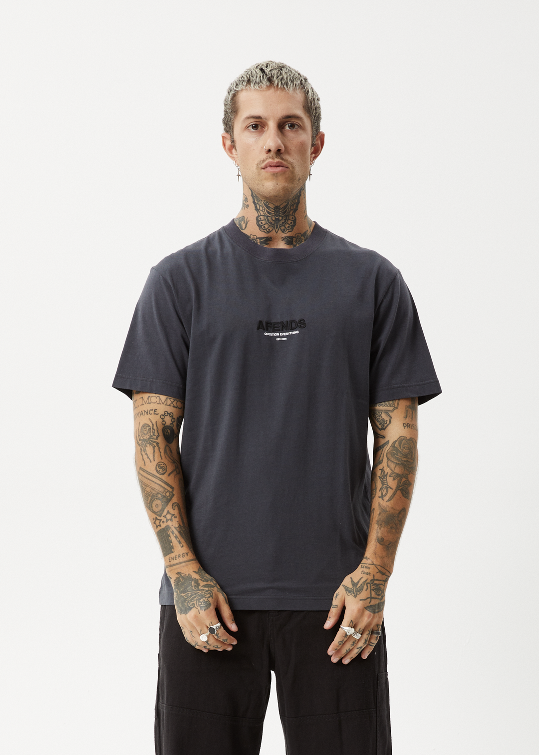 AFENDS Mens Vinyl - Retro Fit Tee - Charcoal 