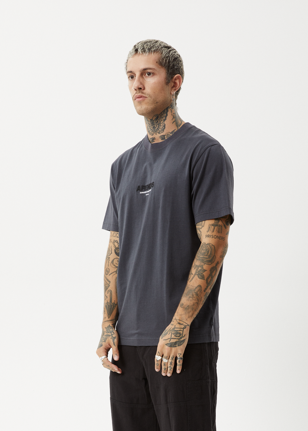 AFENDS Mens Vinyl - Retro Fit Tee - Charcoal 