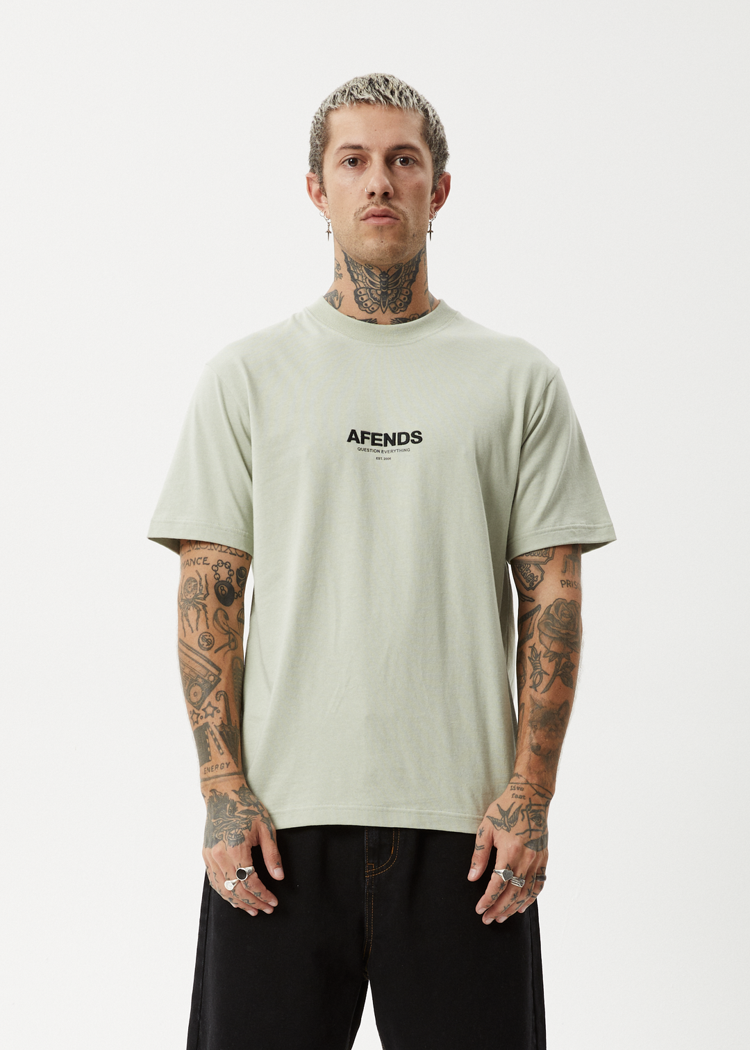 AFENDS Mens Vinyl - Retro Fit Tee - Eucalyptus 