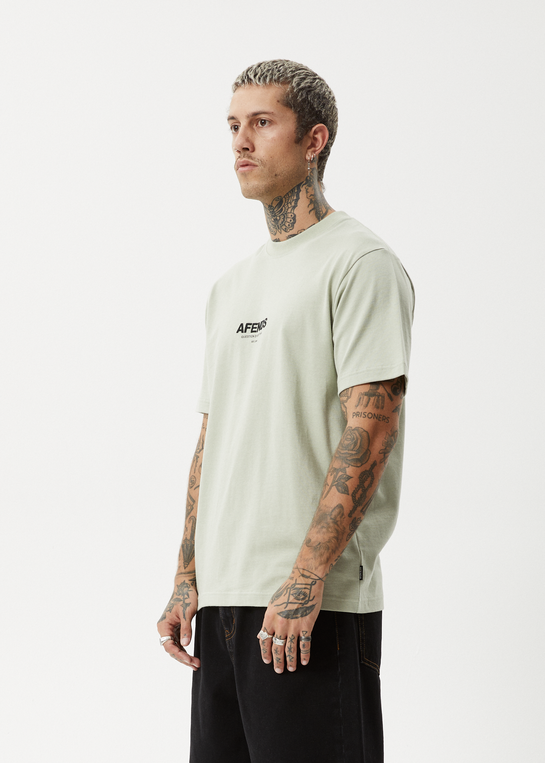 AFENDS Mens Vinyl - Retro Fit Tee - Eucalyptus 