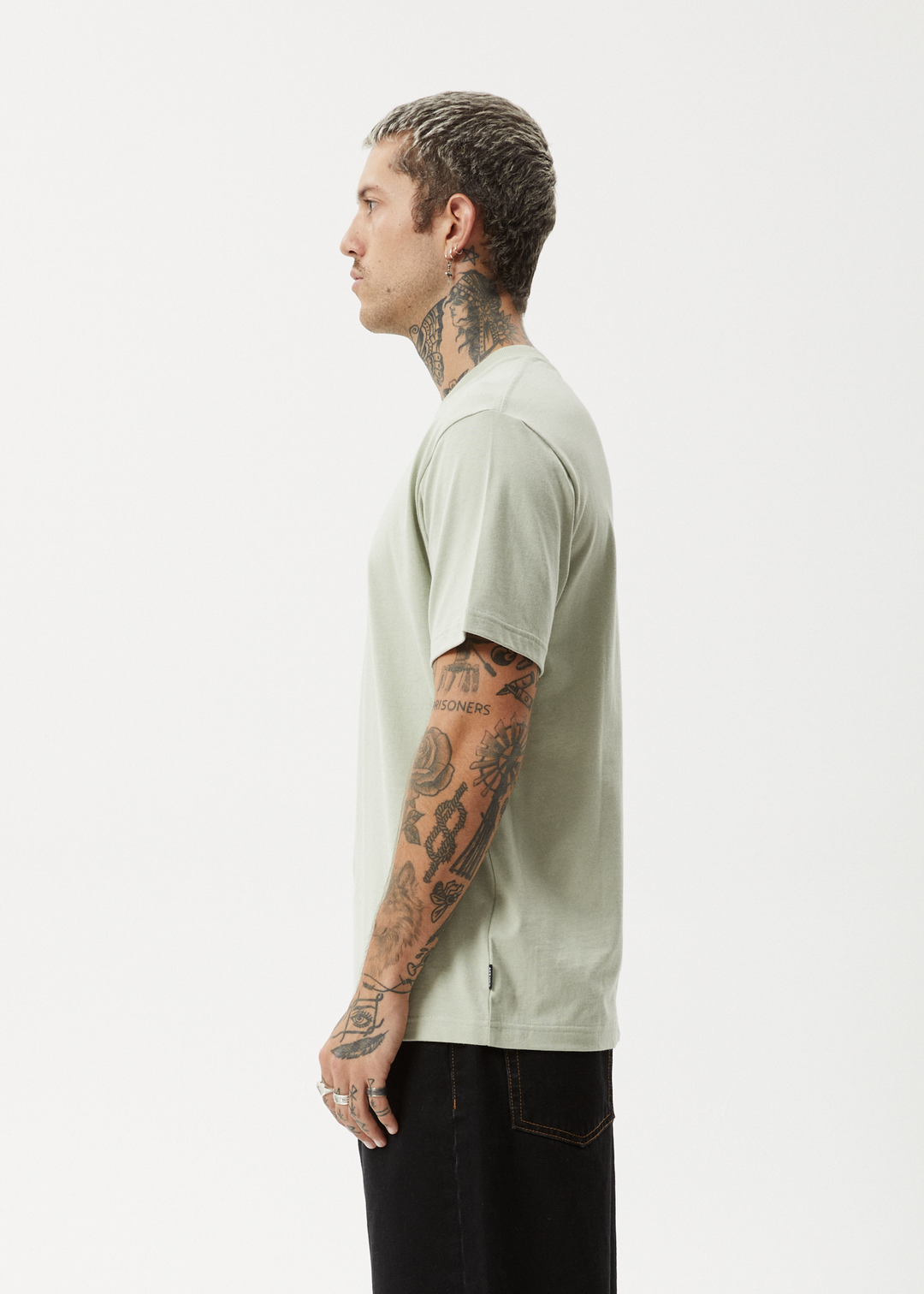 AFENDS Mens Vinyl - Retro Fit Tee - Eucalyptus 