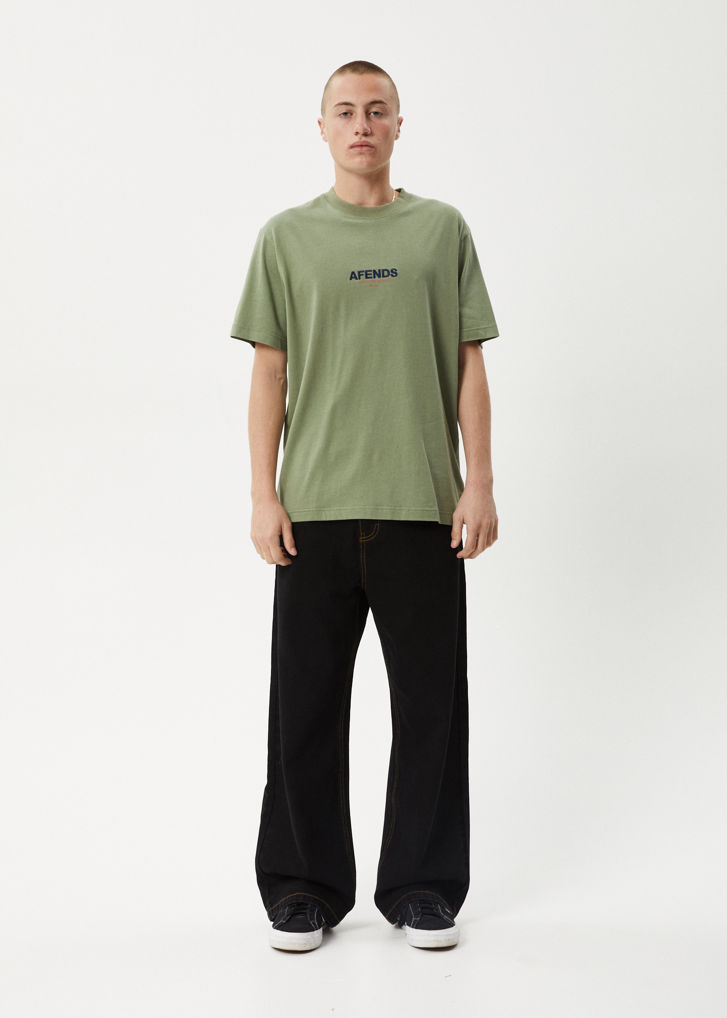 AFENDS Mens Vinyl - Retro Tee - Oil Green