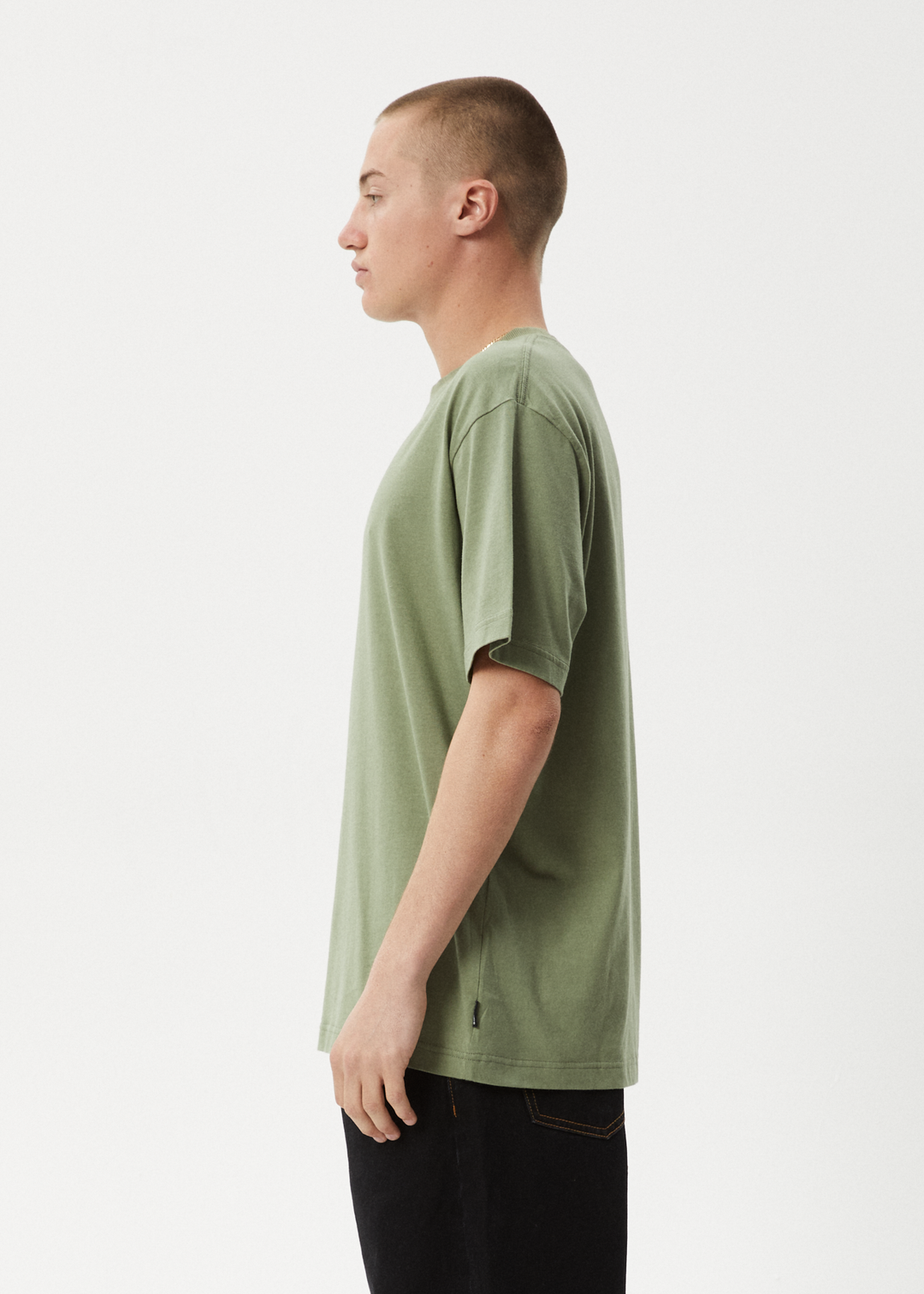 AFENDS Mens Vinyl - Retro Fit Tee - Oil Green