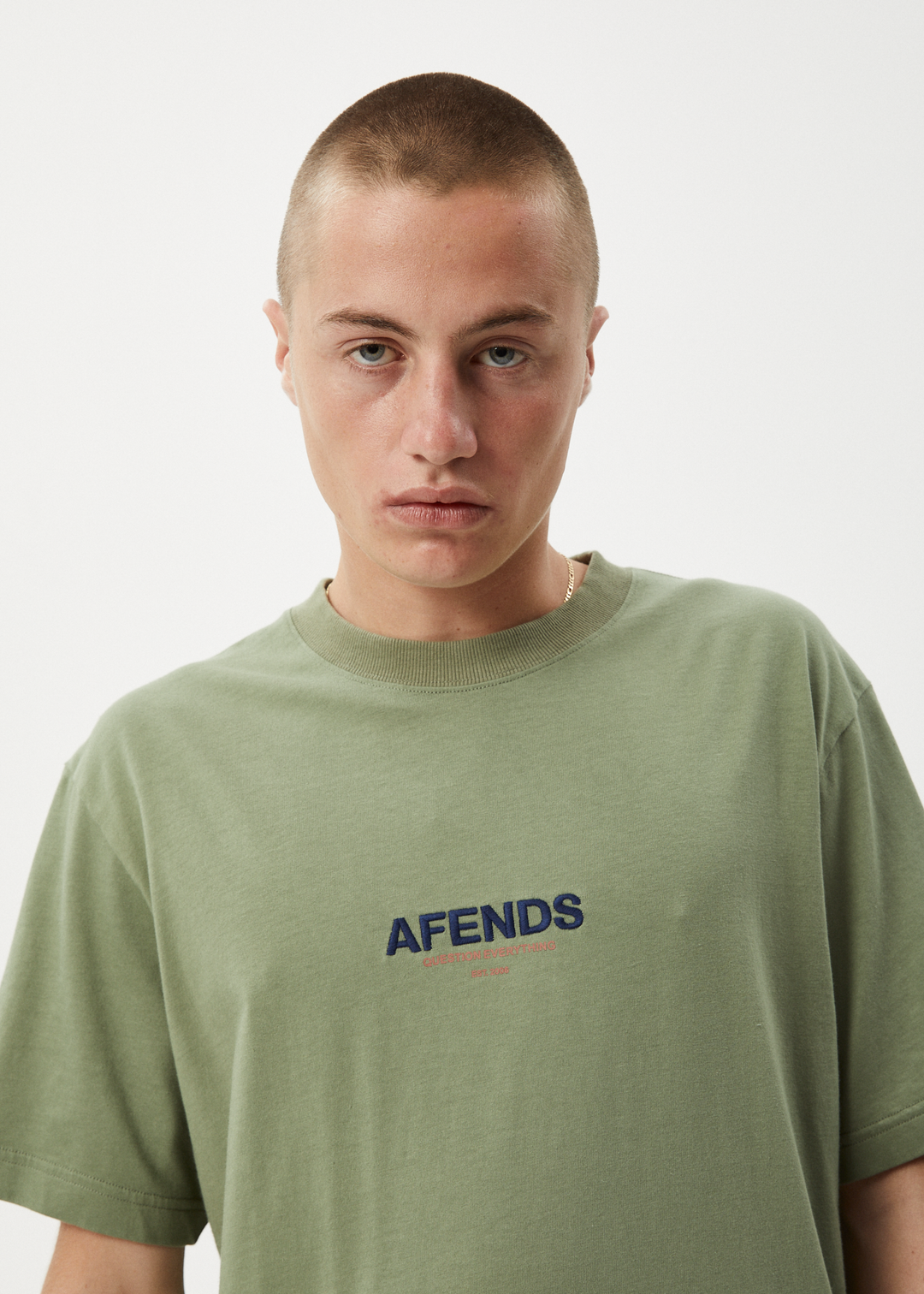 AFENDS Mens Vinyl - Retro Fit Tee - Oil Green