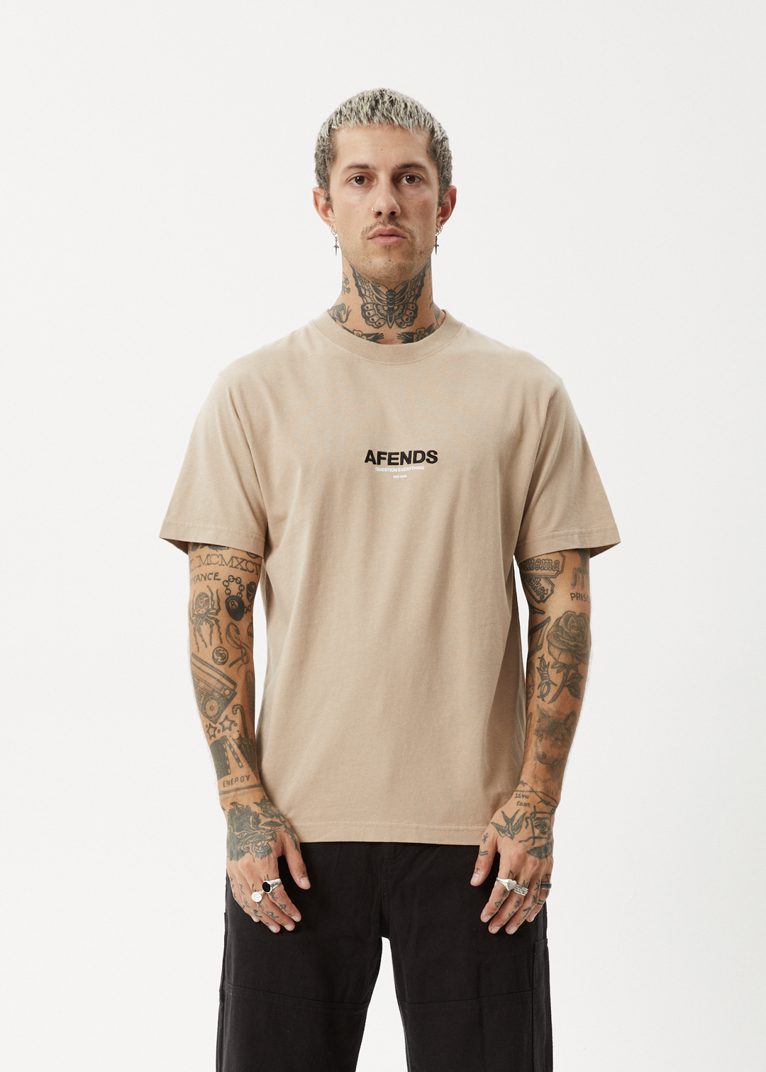 AFENDS Mens Vinyl - Retro Fit Tee - Taupe 