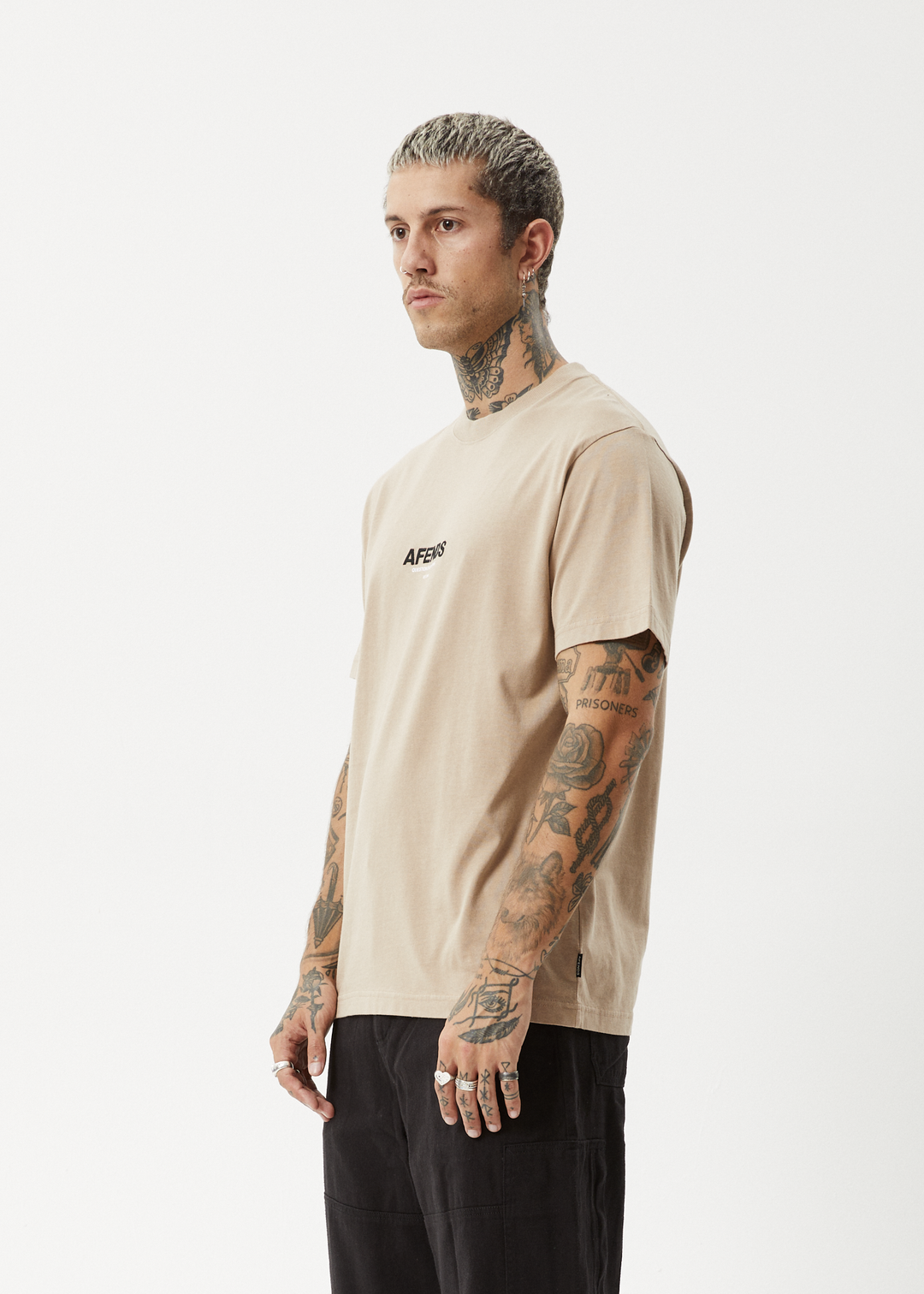 AFENDS Mens Vinyl - Retro Fit Tee - Taupe 