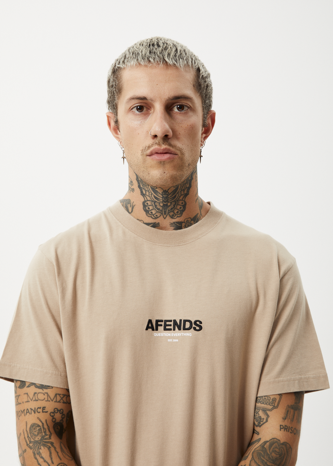 AFENDS Mens Vinyl - Retro Fit Tee - Taupe 