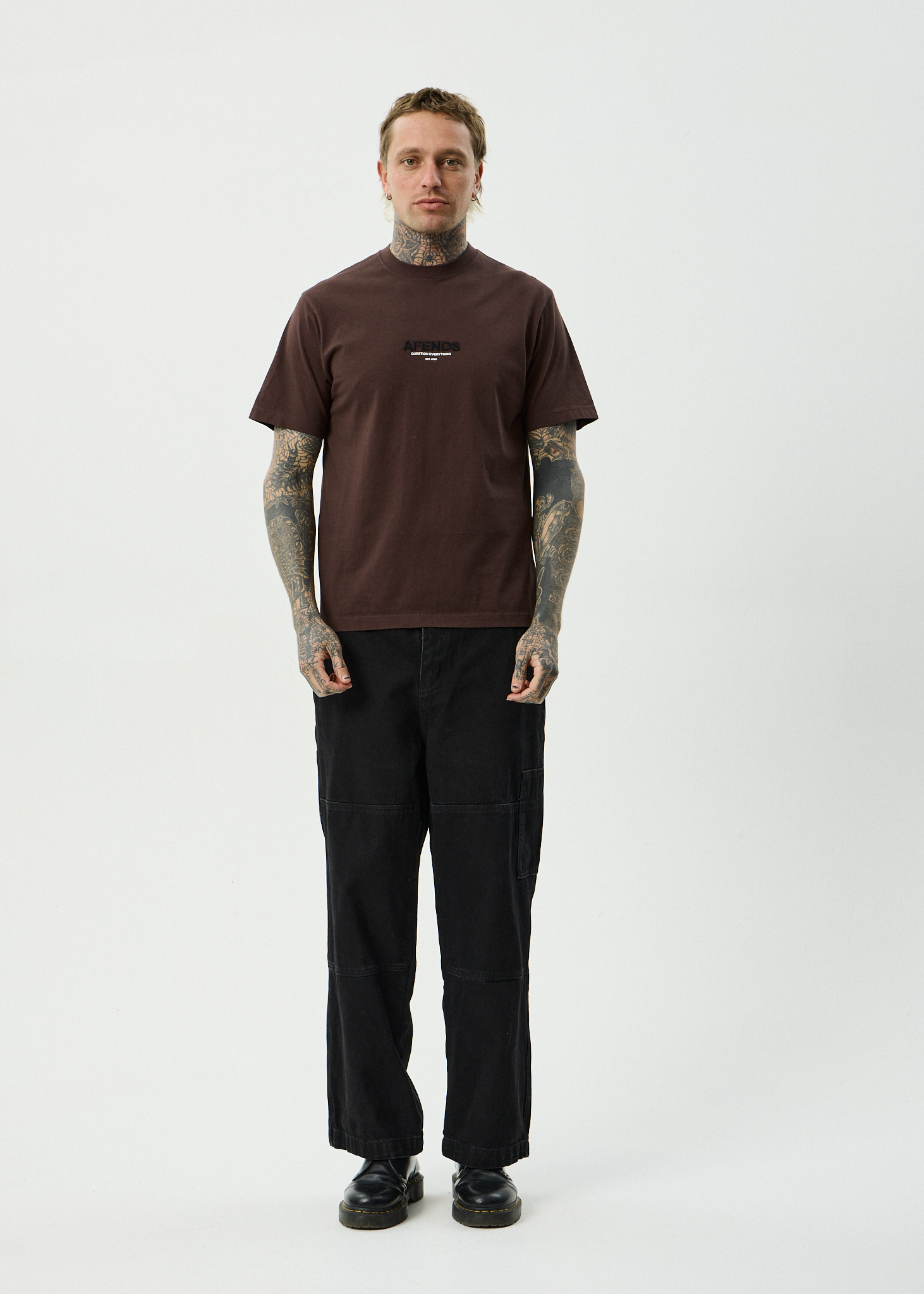 AFENDS Mens Vinyl - Recycled Retro Fit Tee - Washed Coffee