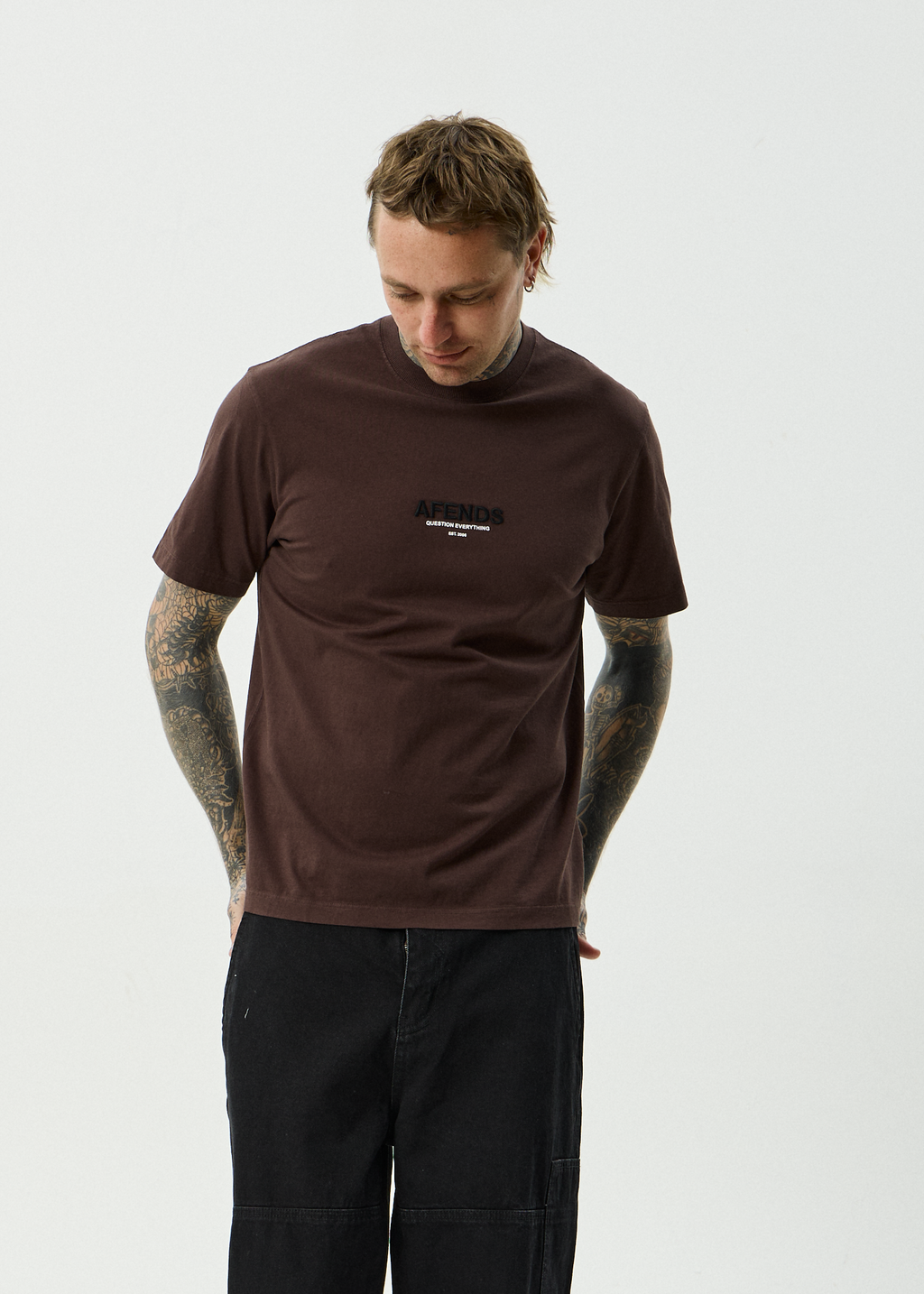 AFENDS Mens Vinyl - Recycled Retro Fit Tee - Washed Coffee