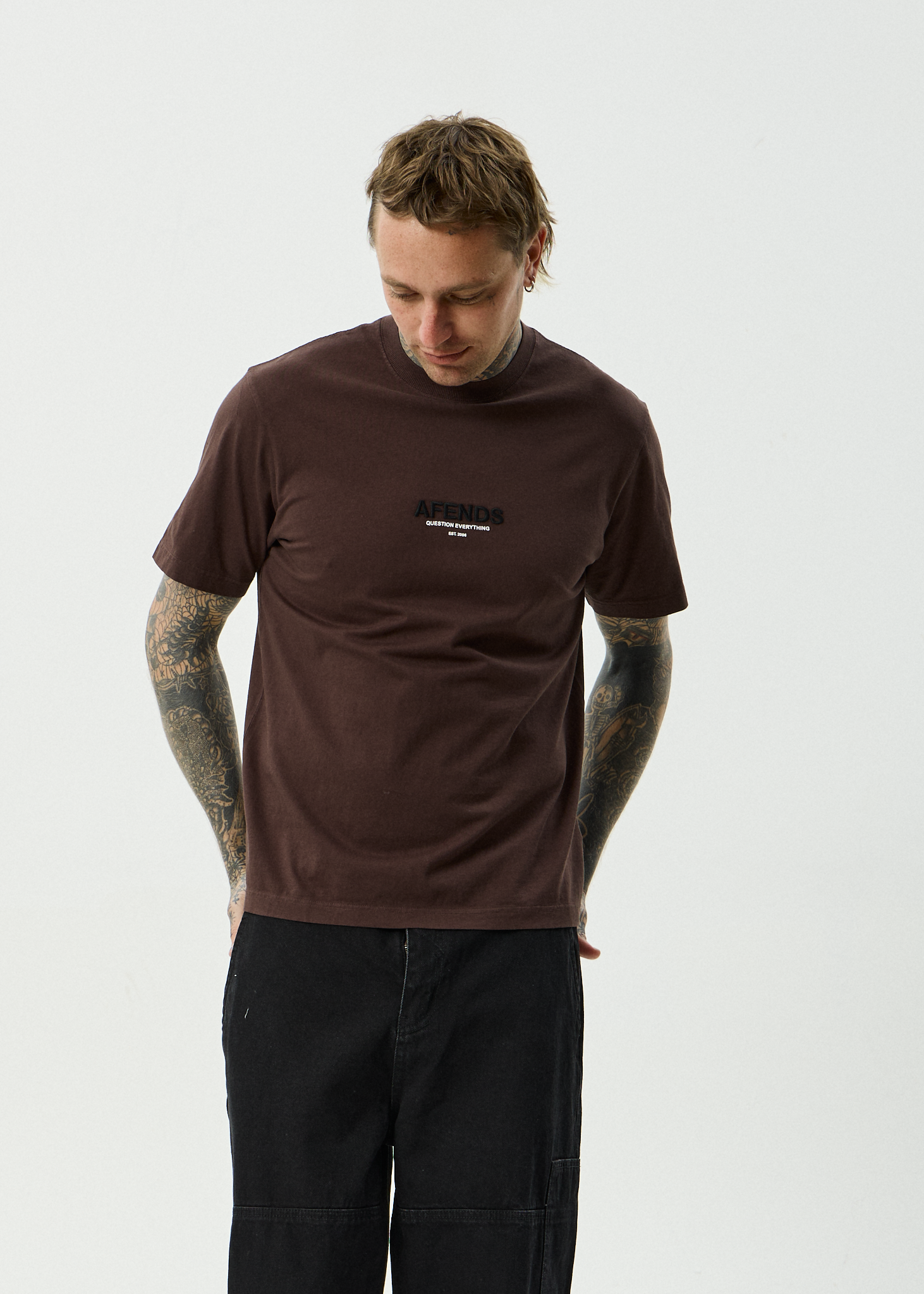 AFENDS Mens Vinyl - Recycled Retro Fit Tee - Washed Coffee