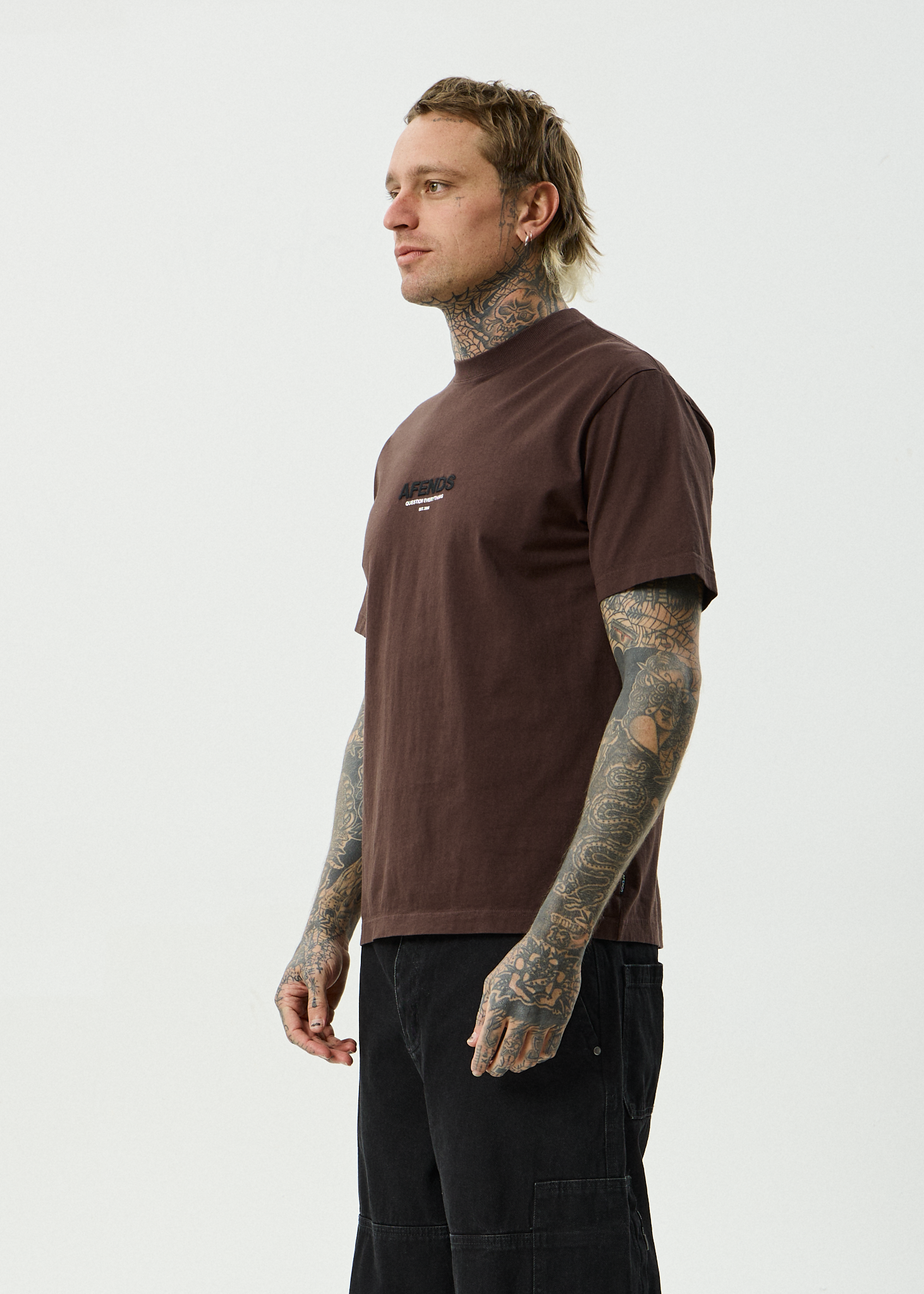 AFENDS Mens Vinyl - Recycled Retro Fit Tee - Washed Coffee