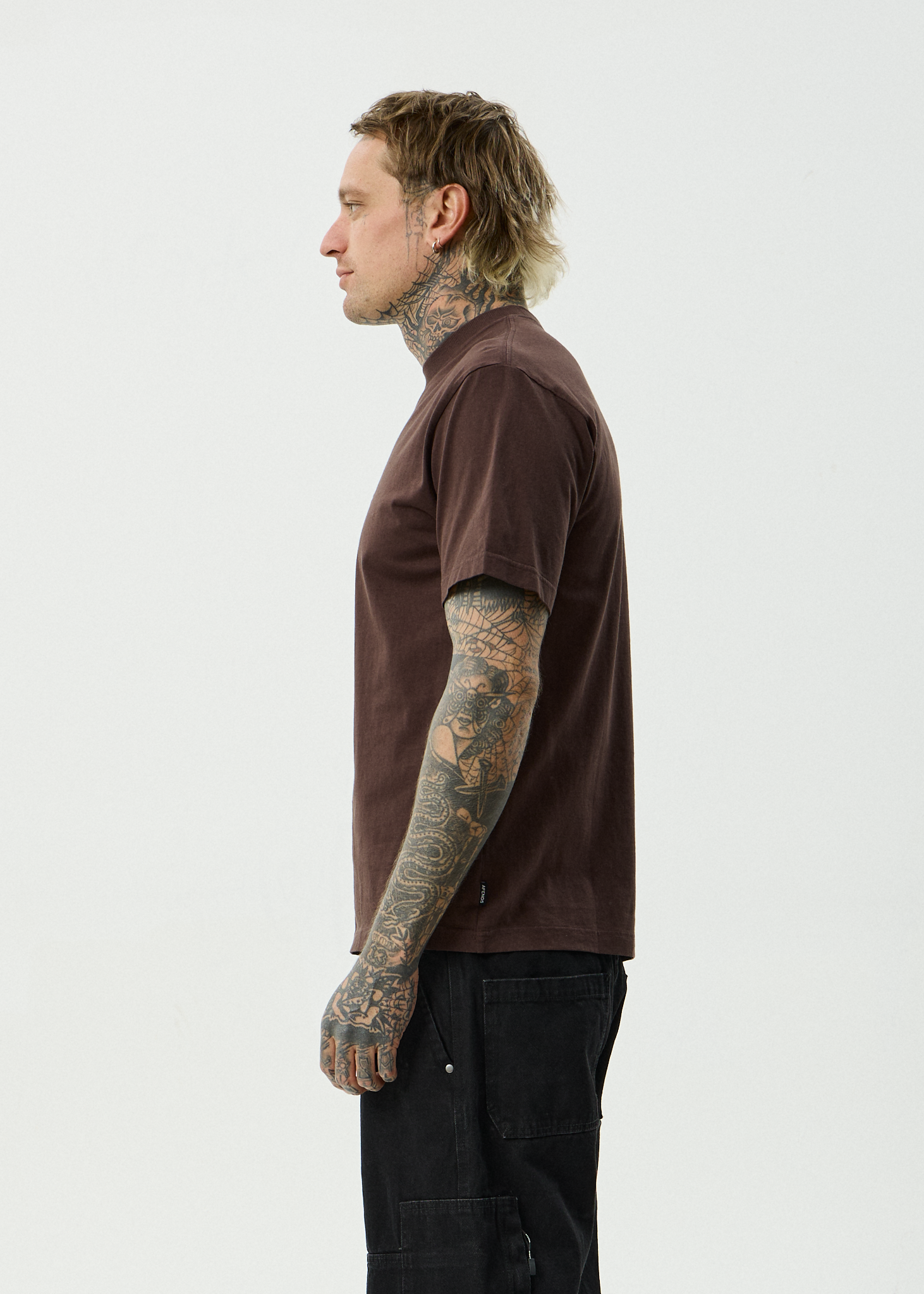 AFENDS Mens Vinyl - Recycled Retro Fit Tee - Washed Coffee