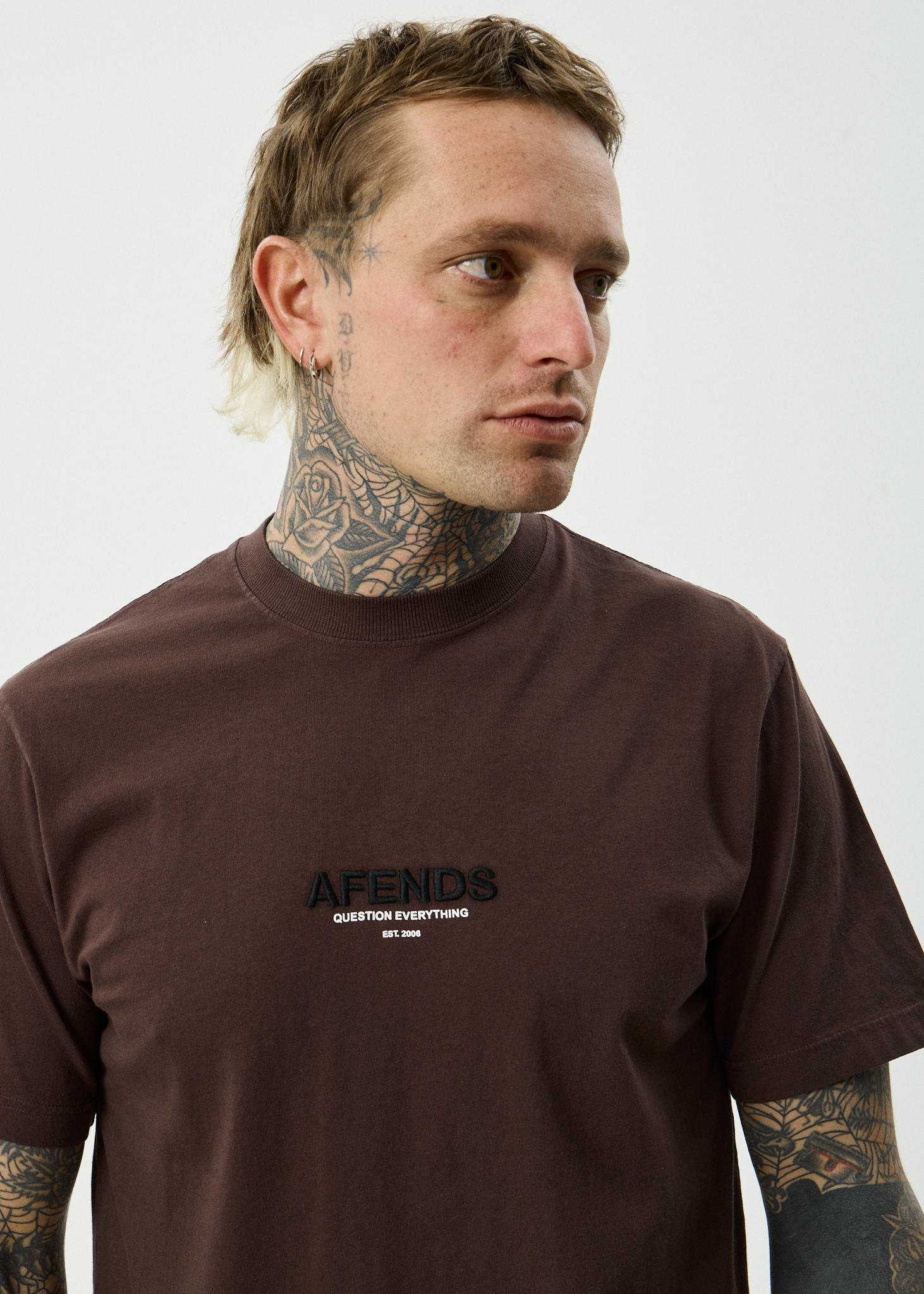 AFENDS Mens Vinyl - Recycled Retro Fit Tee - Washed Coffee