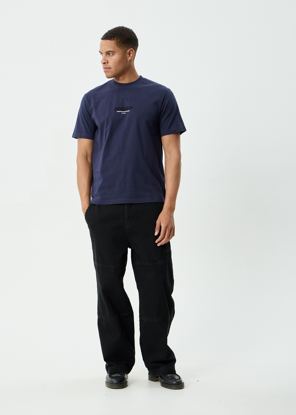 AFENDS Mens Vinyl - Retro Tee - Washed Deep Sea