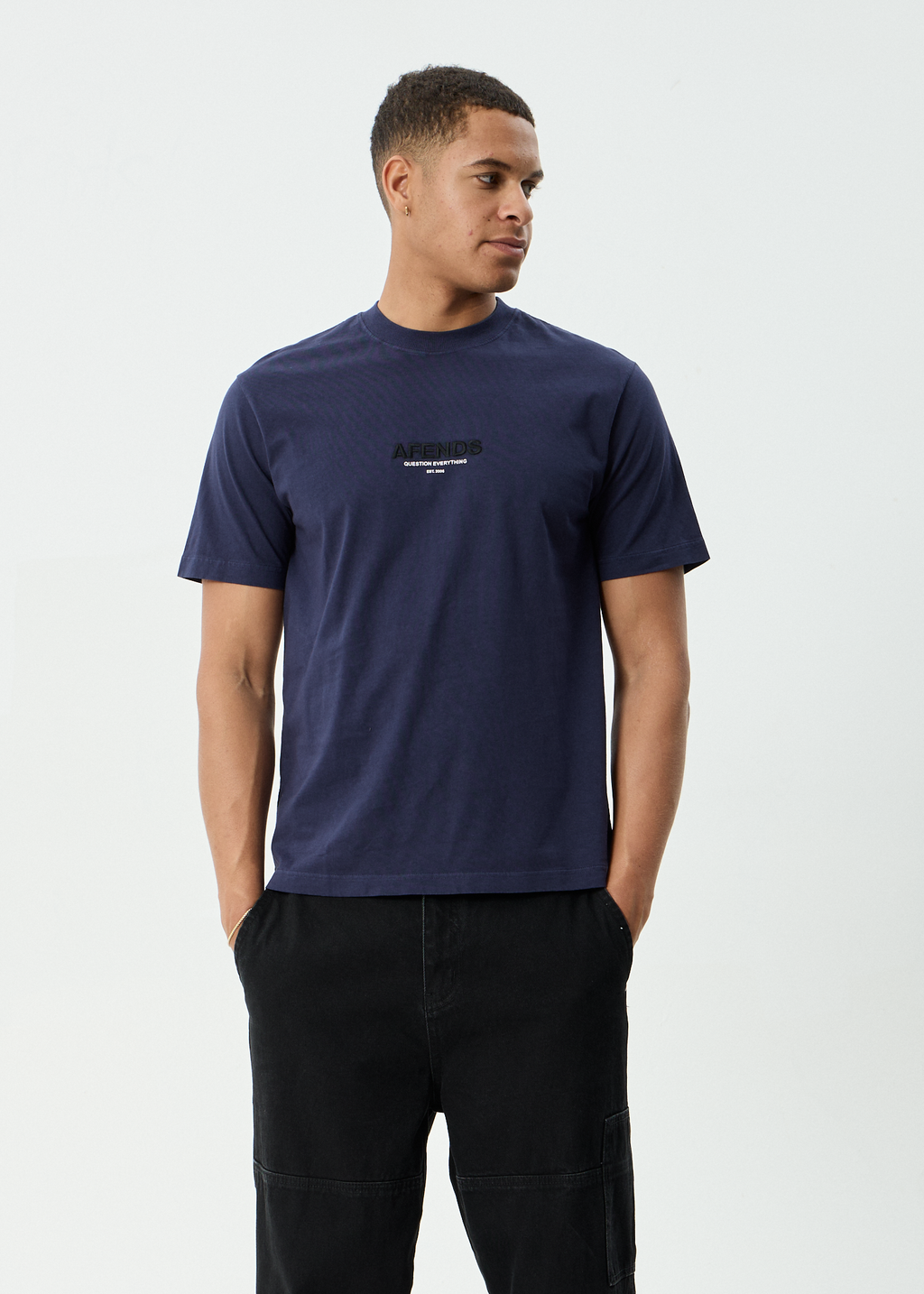 AFENDS Mens Vinyl - Retro Tee - Washed Deep Sea